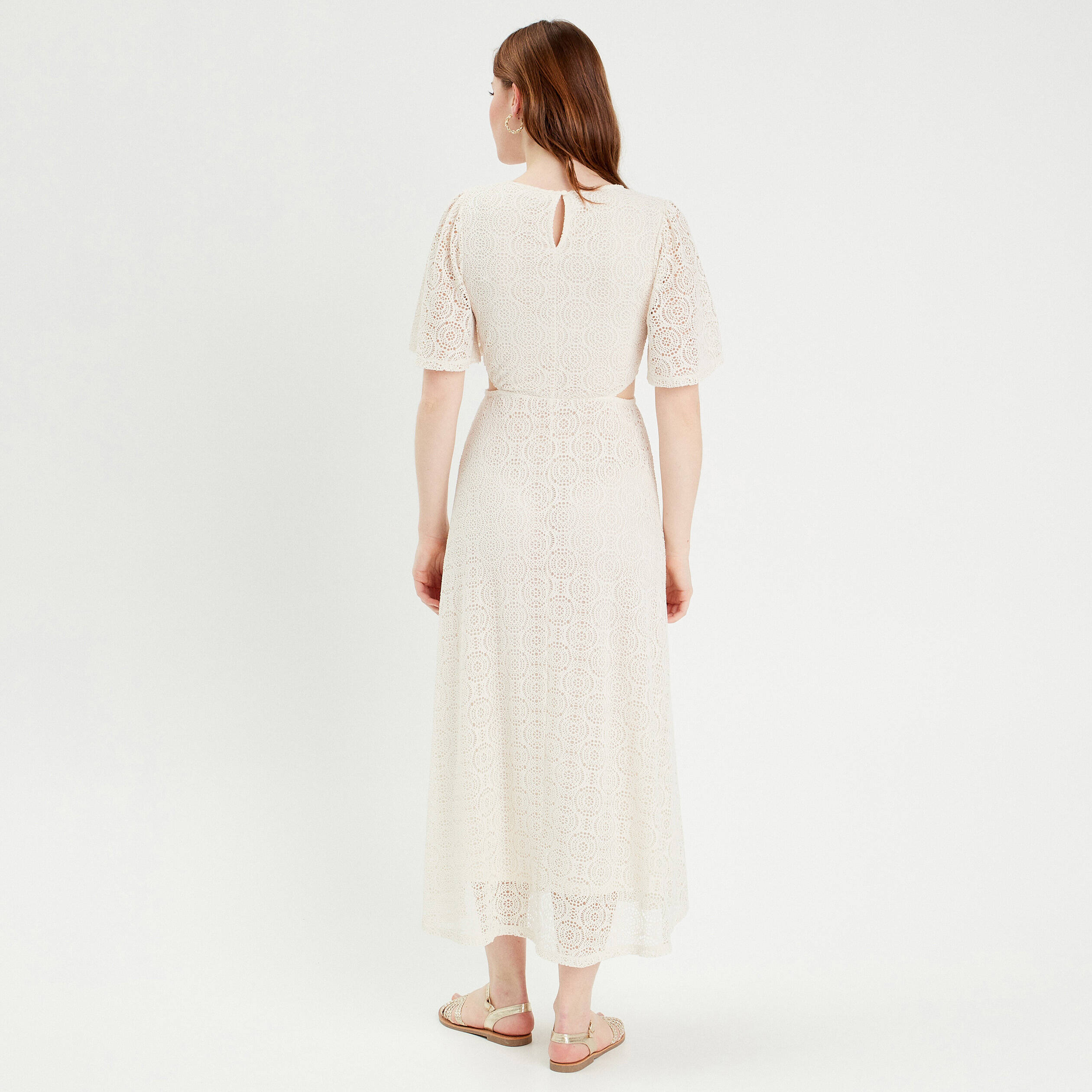 Robe longue &eacute;vas&eacute;e dentelle ecru femme