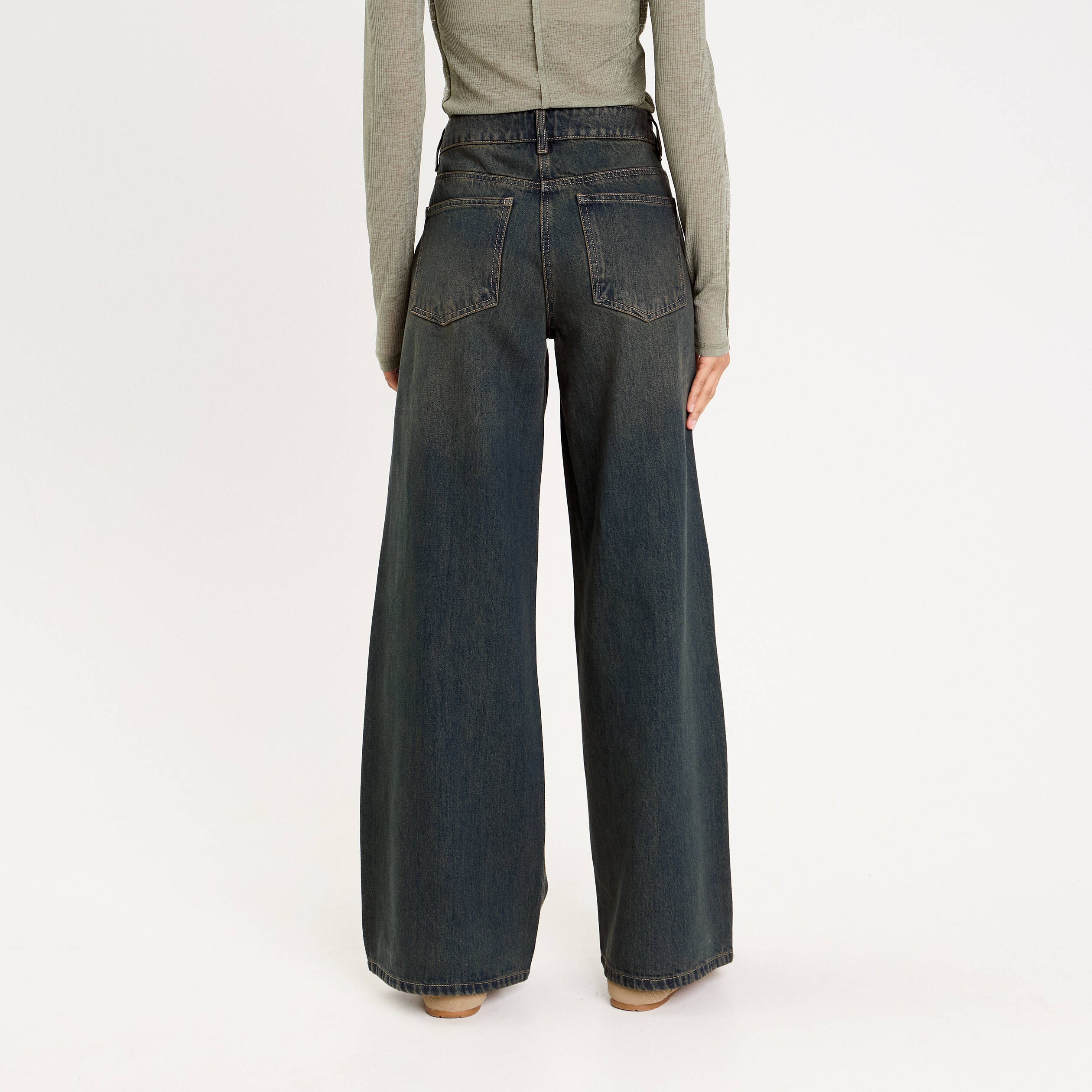 Jean wide leg taille standard bleu gris femme