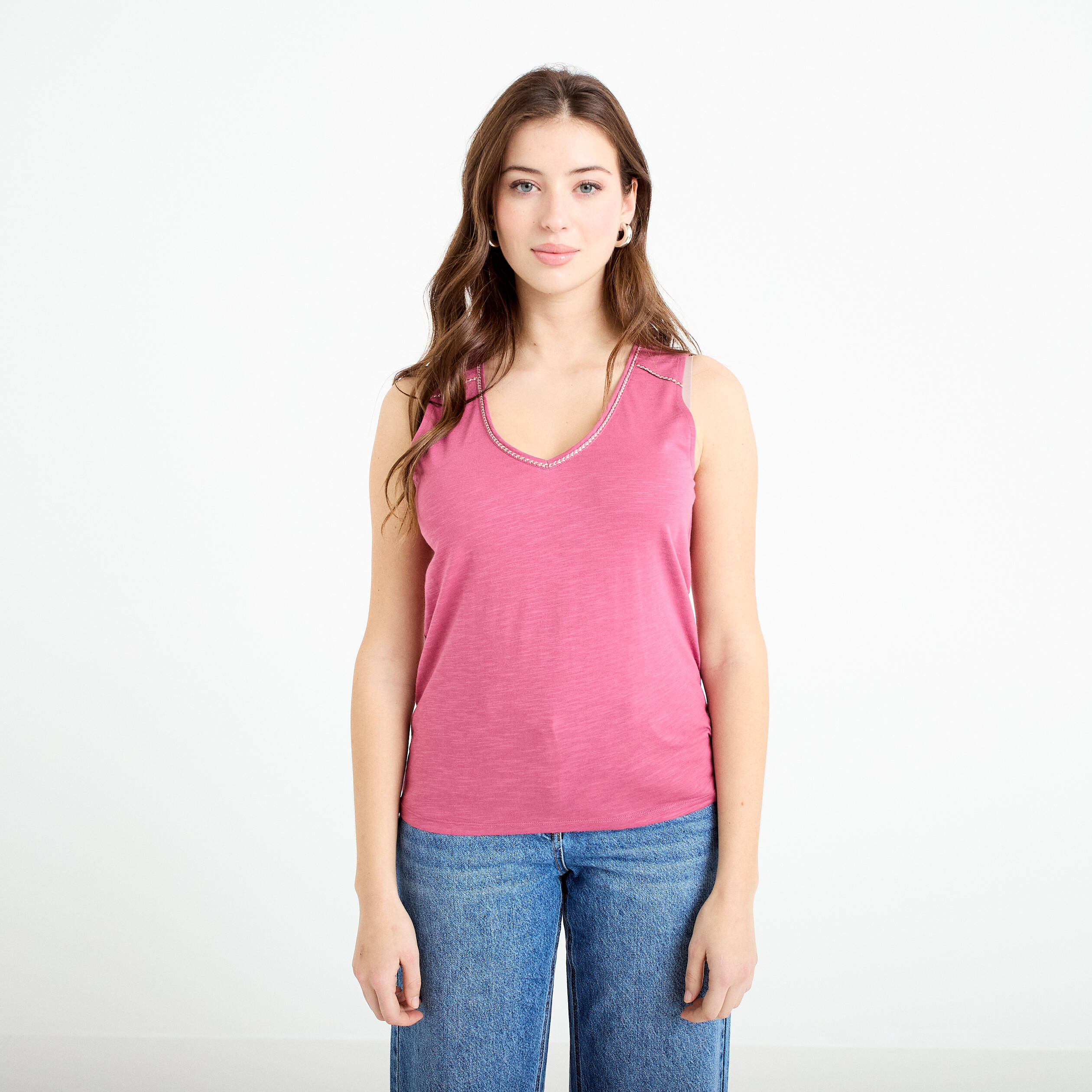 D&eacute;bardeur col v vieux rose femme