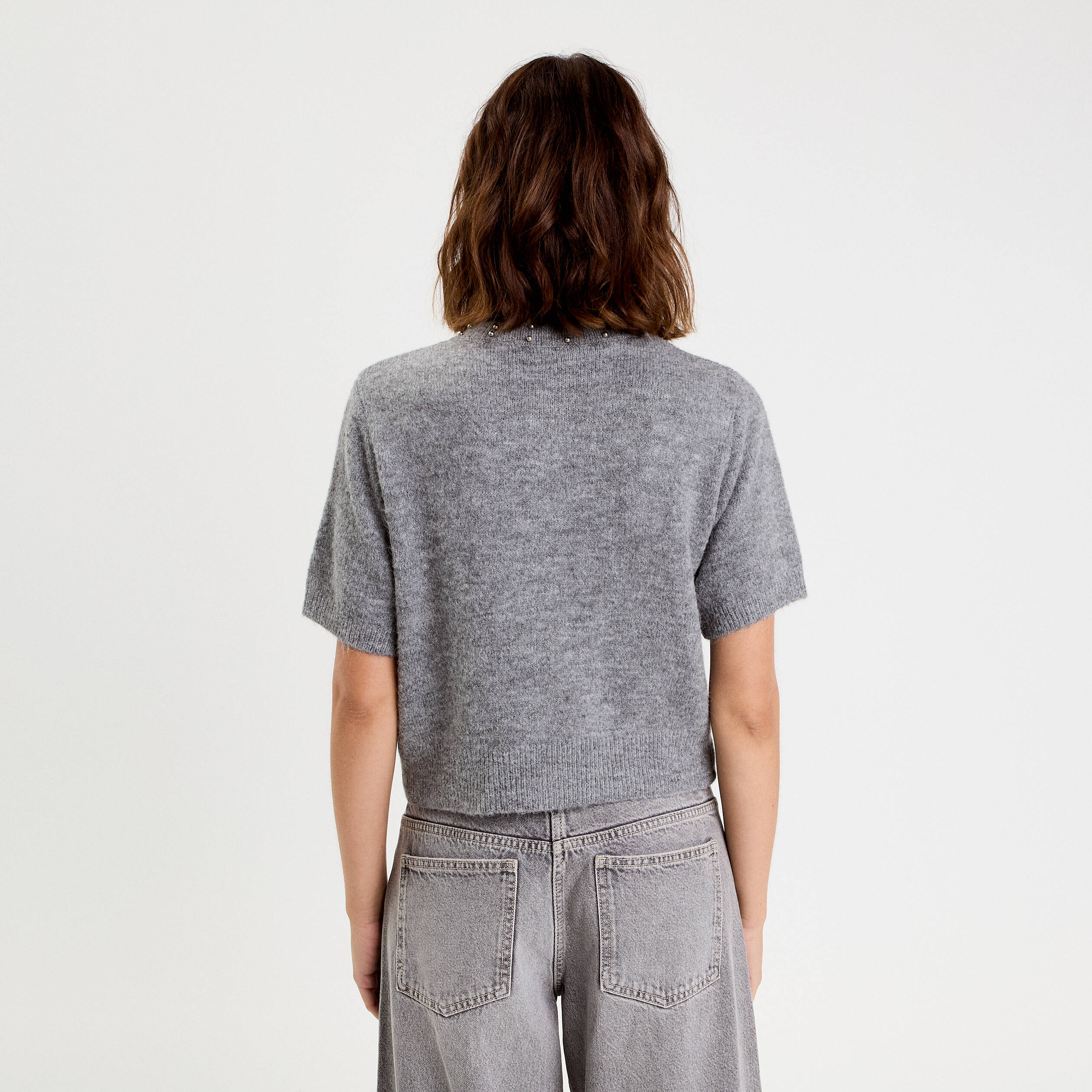 Gilet &agrave; d&eacute;tails de perles gris femme