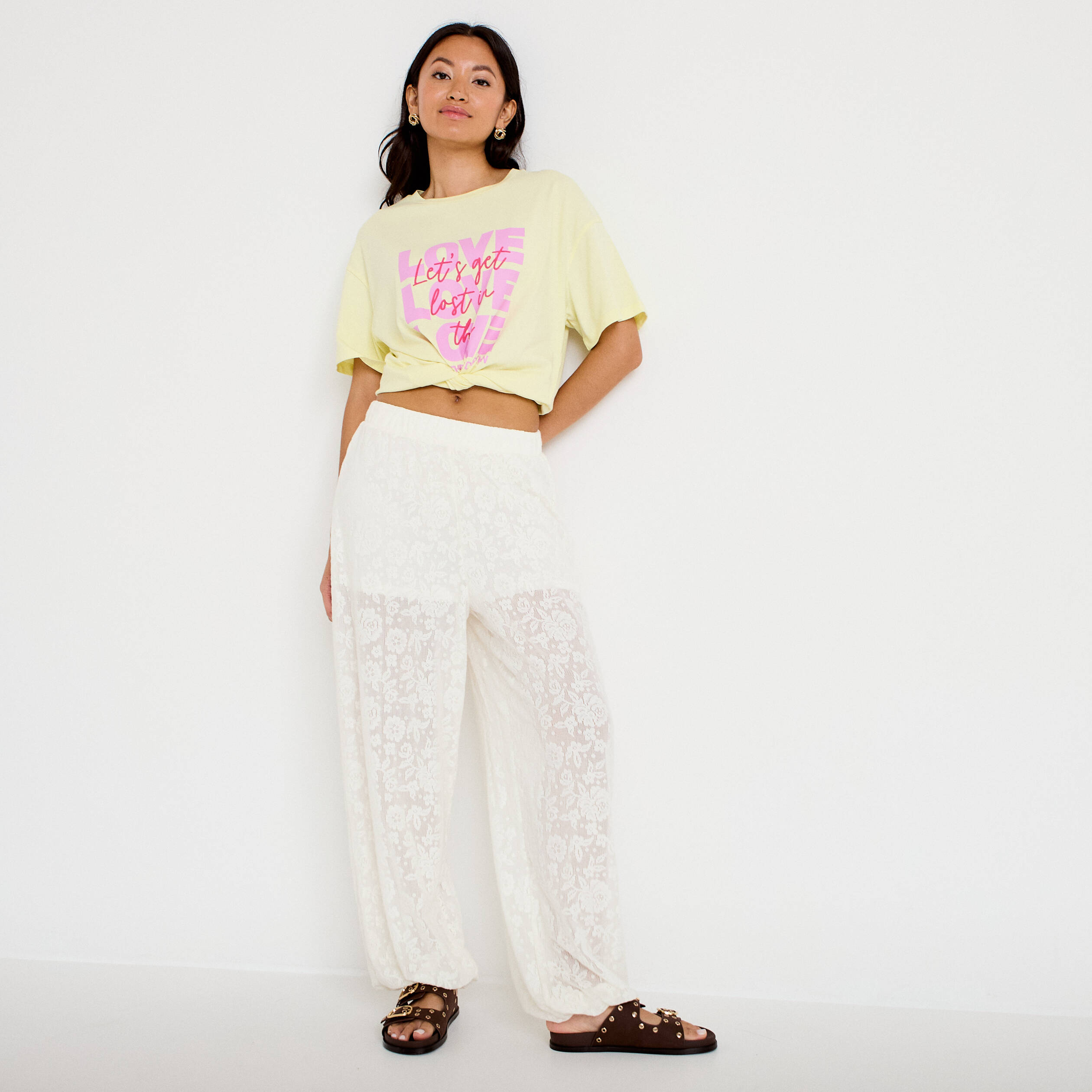 Pantalon bouffant taille standard ecru femme
