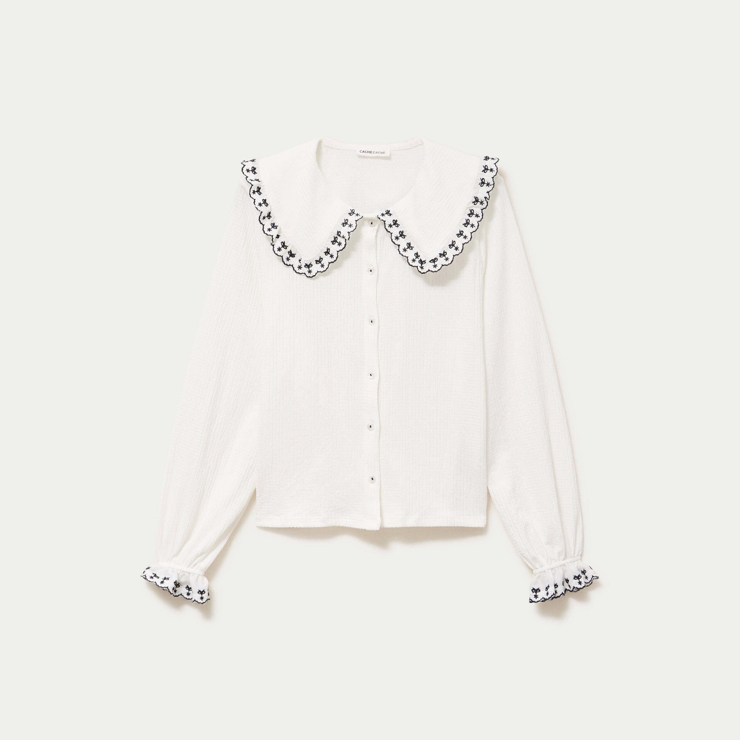 Blouse broderie manches longues ecru femme