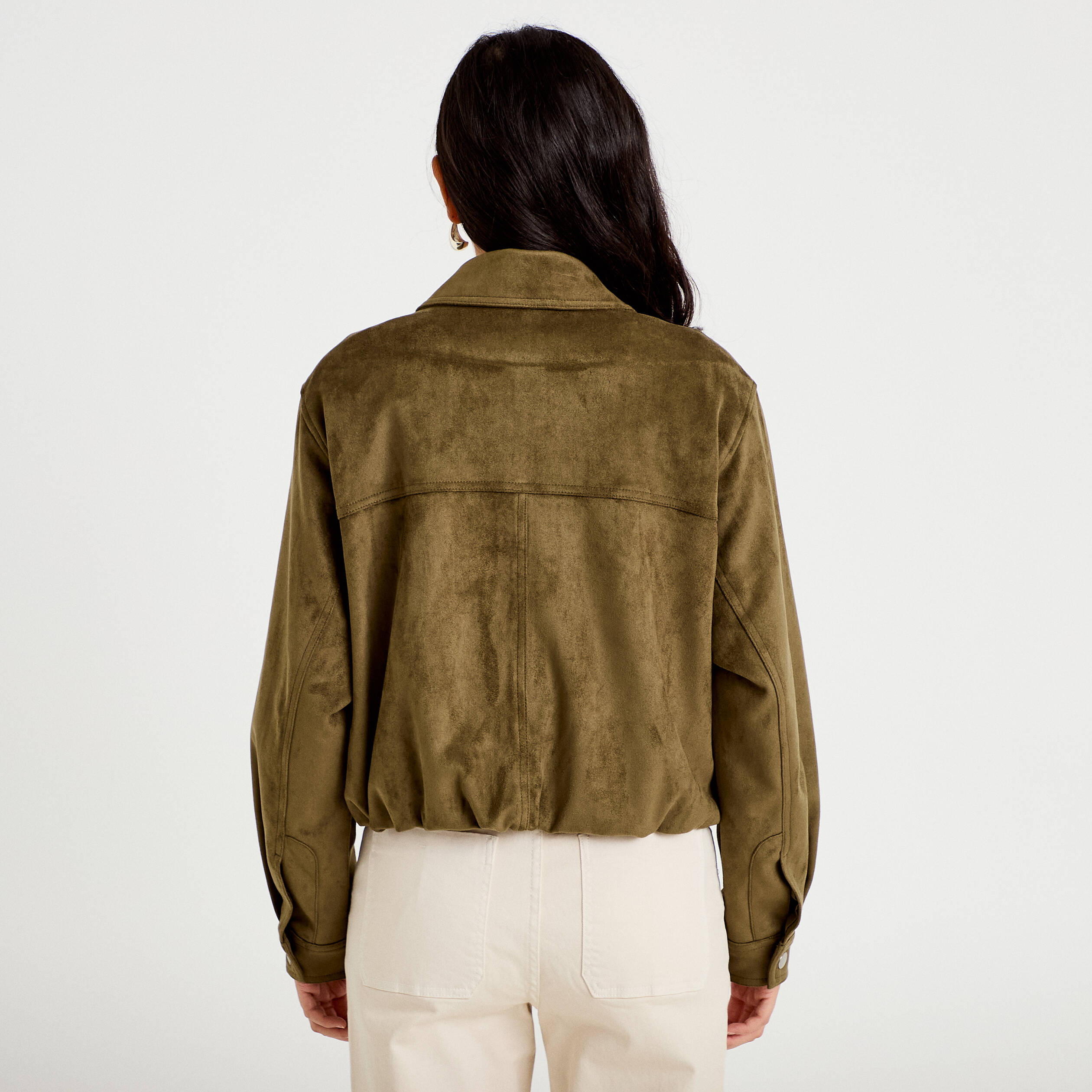 Veste effet boule oversize cropped vert kaki femme