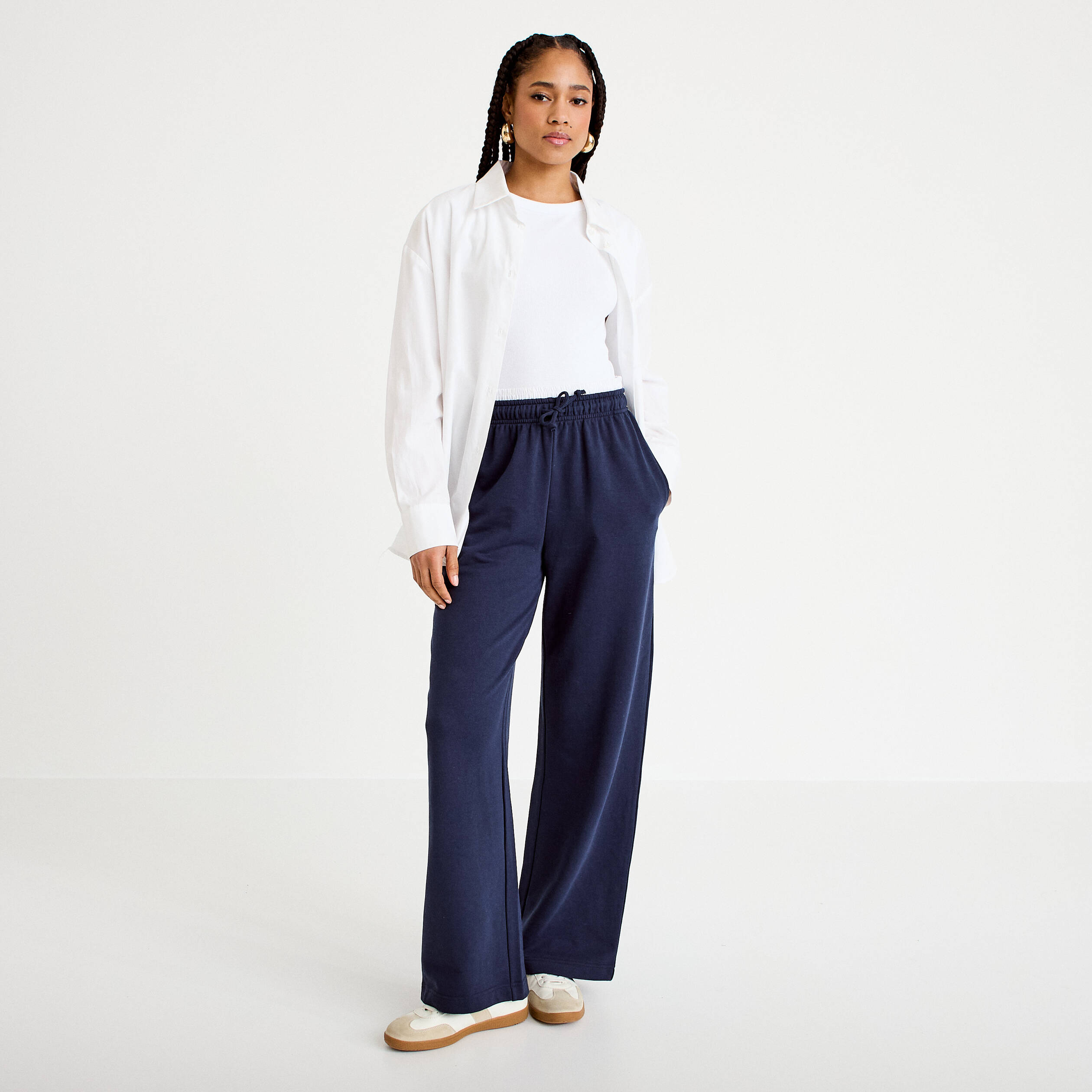 Pantalon large style jogging bleu marine femme