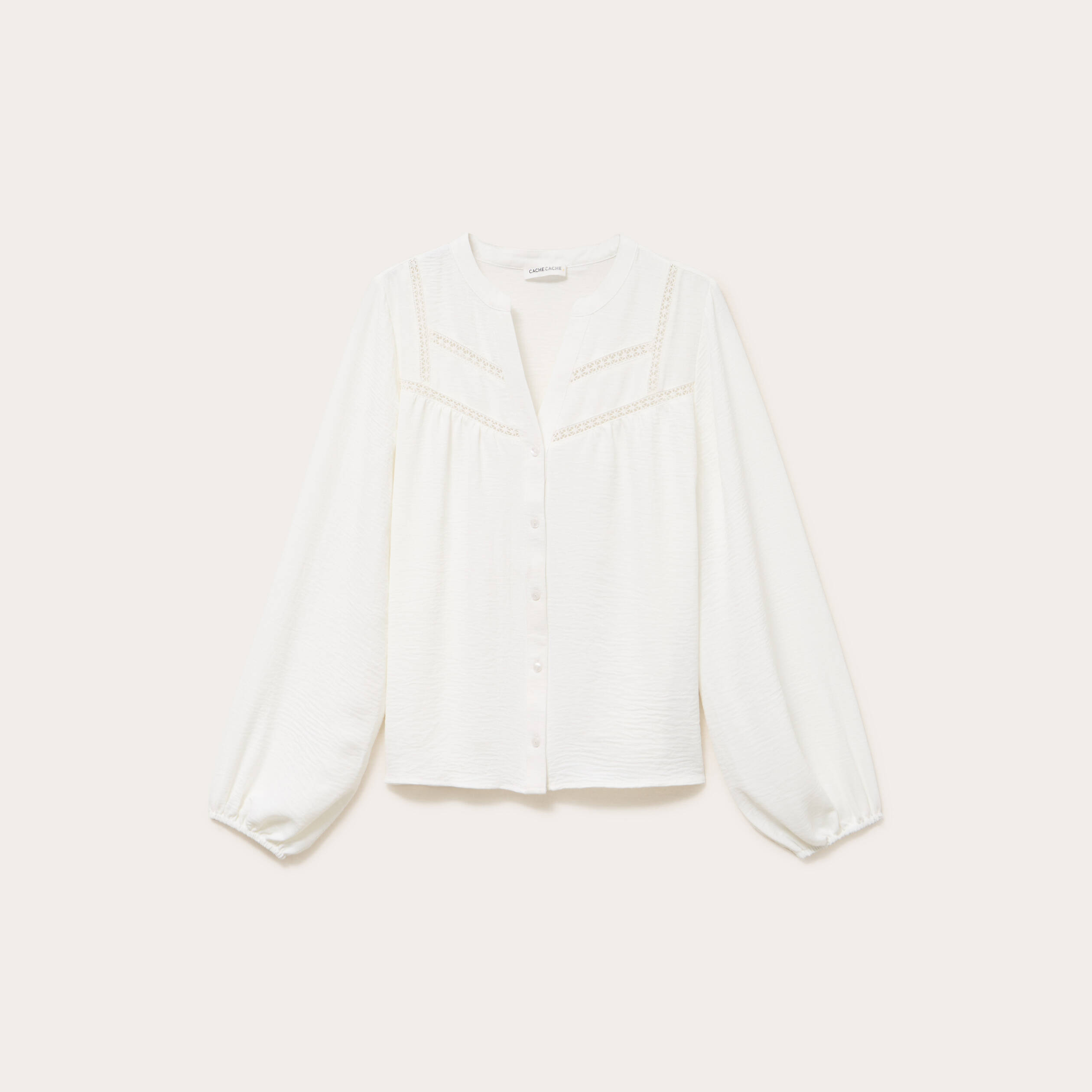 Blouse ajour&eacute;e col v manches longues ecru femme