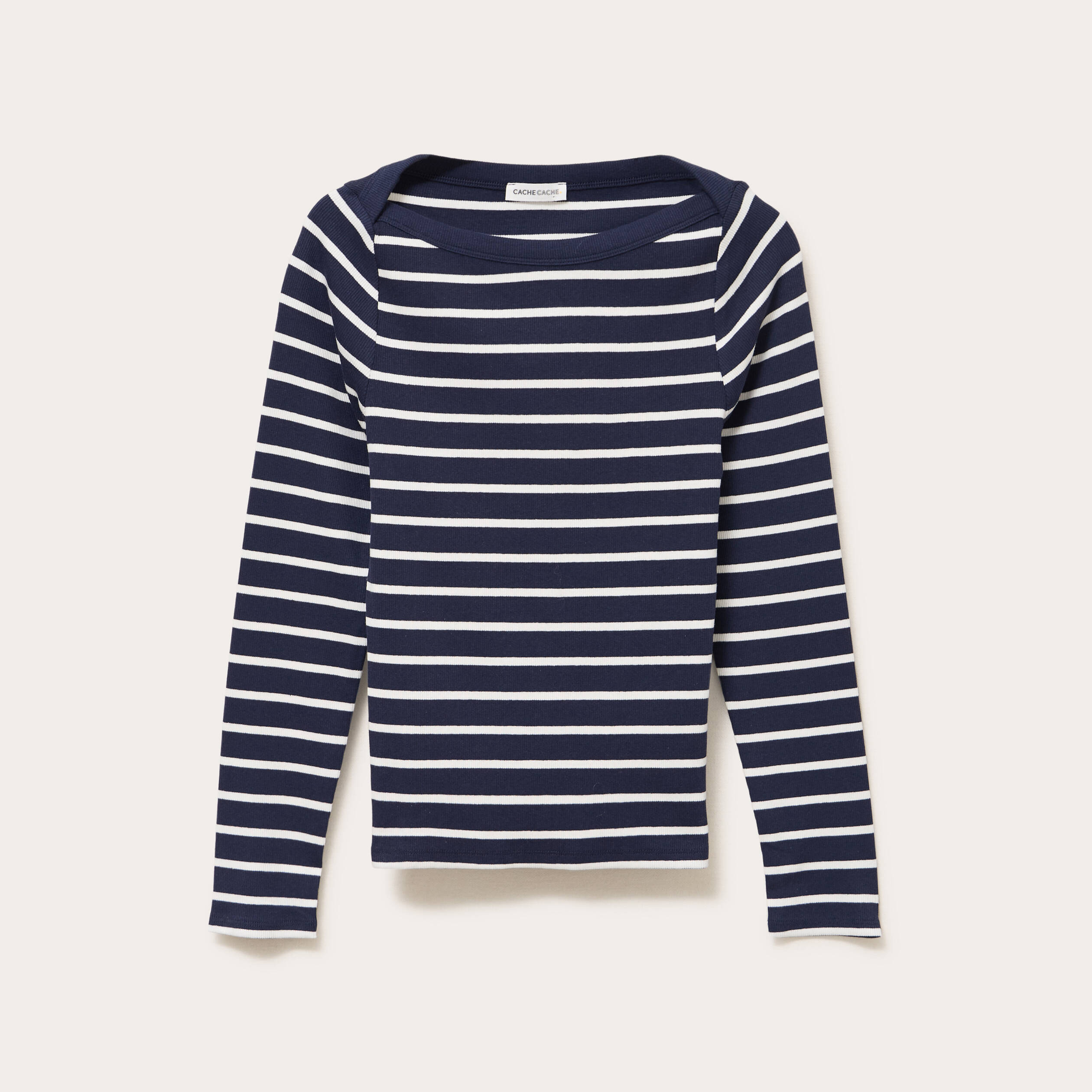 T-shirt col bateau bleu marine femme