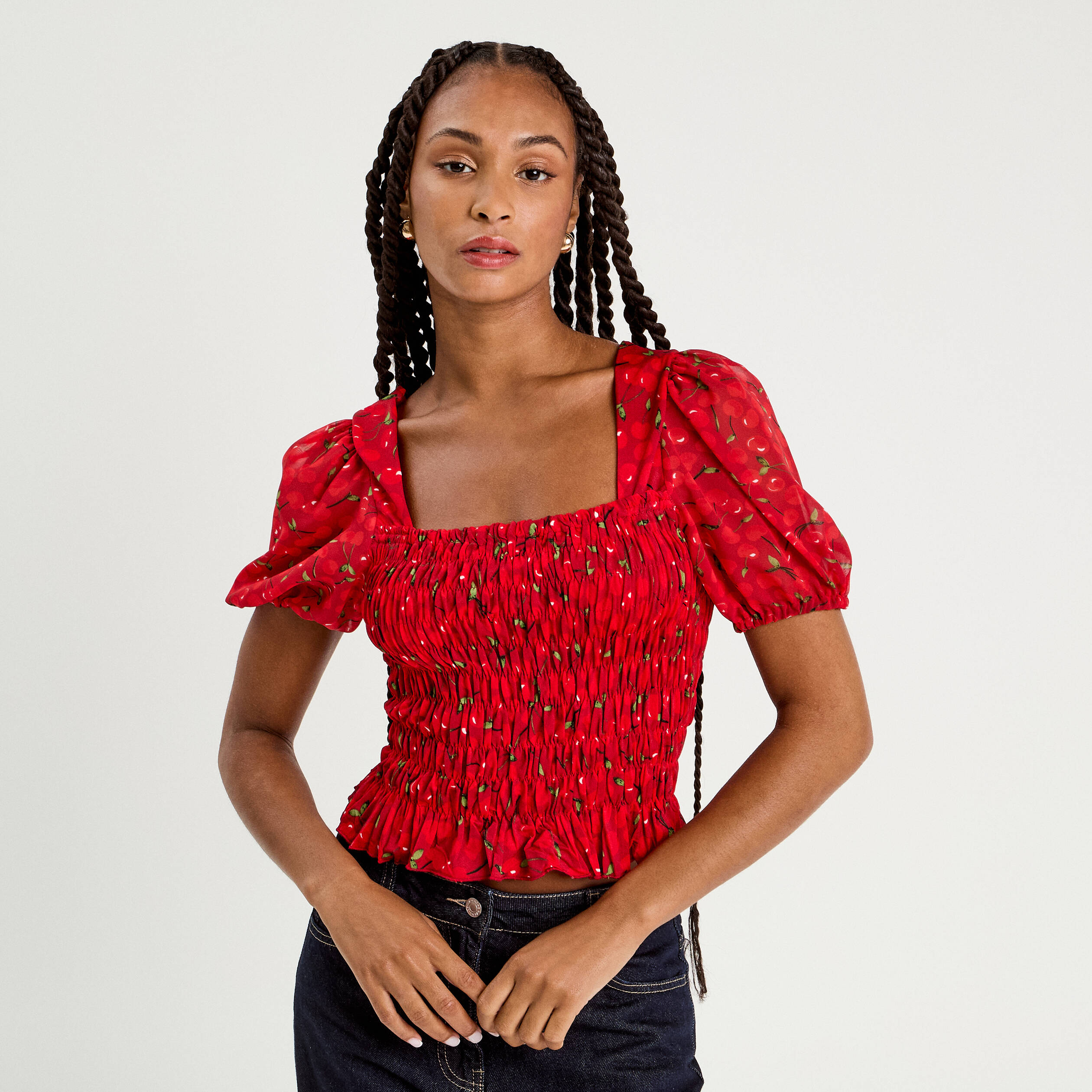 blouse manches courtes smockee blanc femme Blouse manches courtes smockée blanc femme