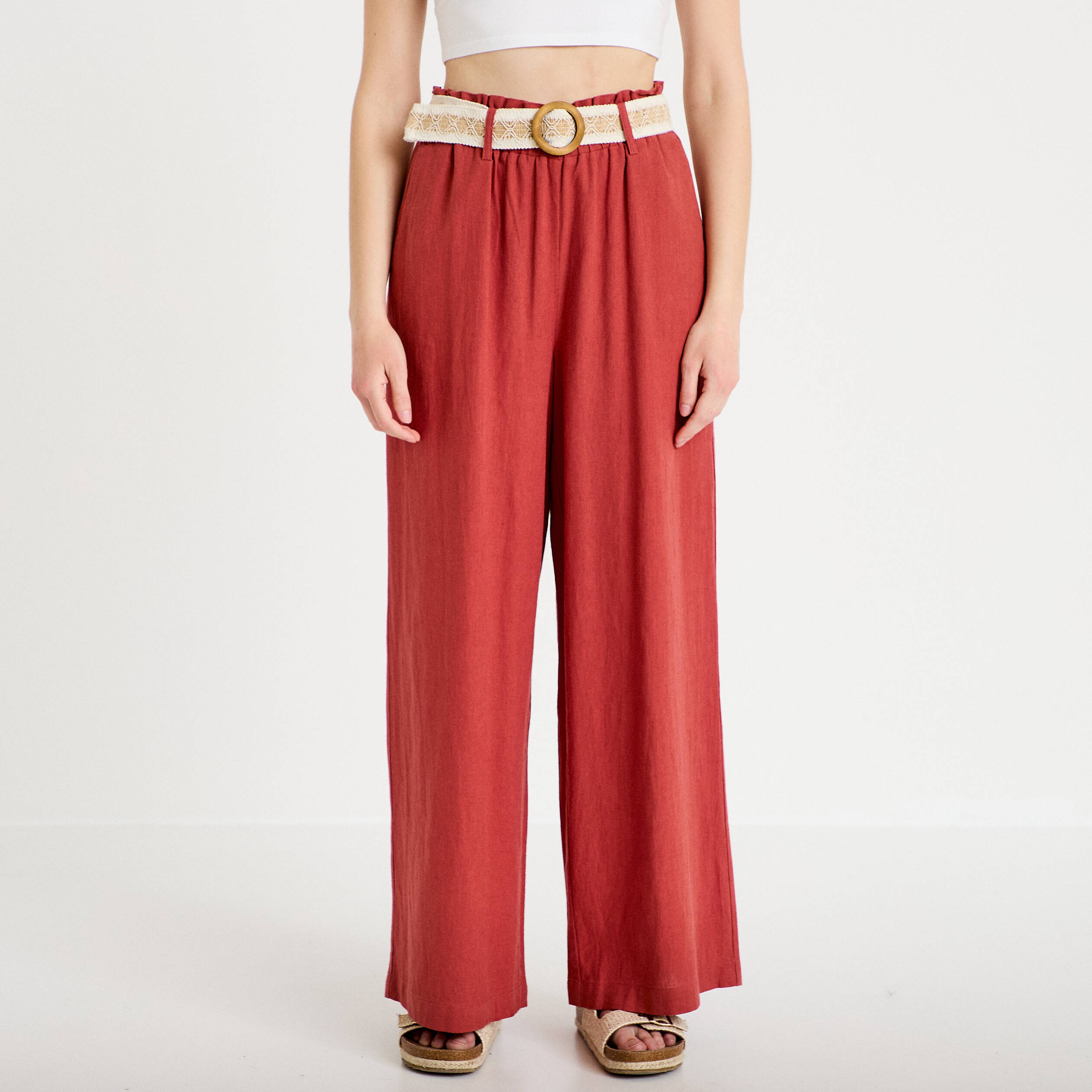 Pantalon large avec ceinture amovible vieux rose femme