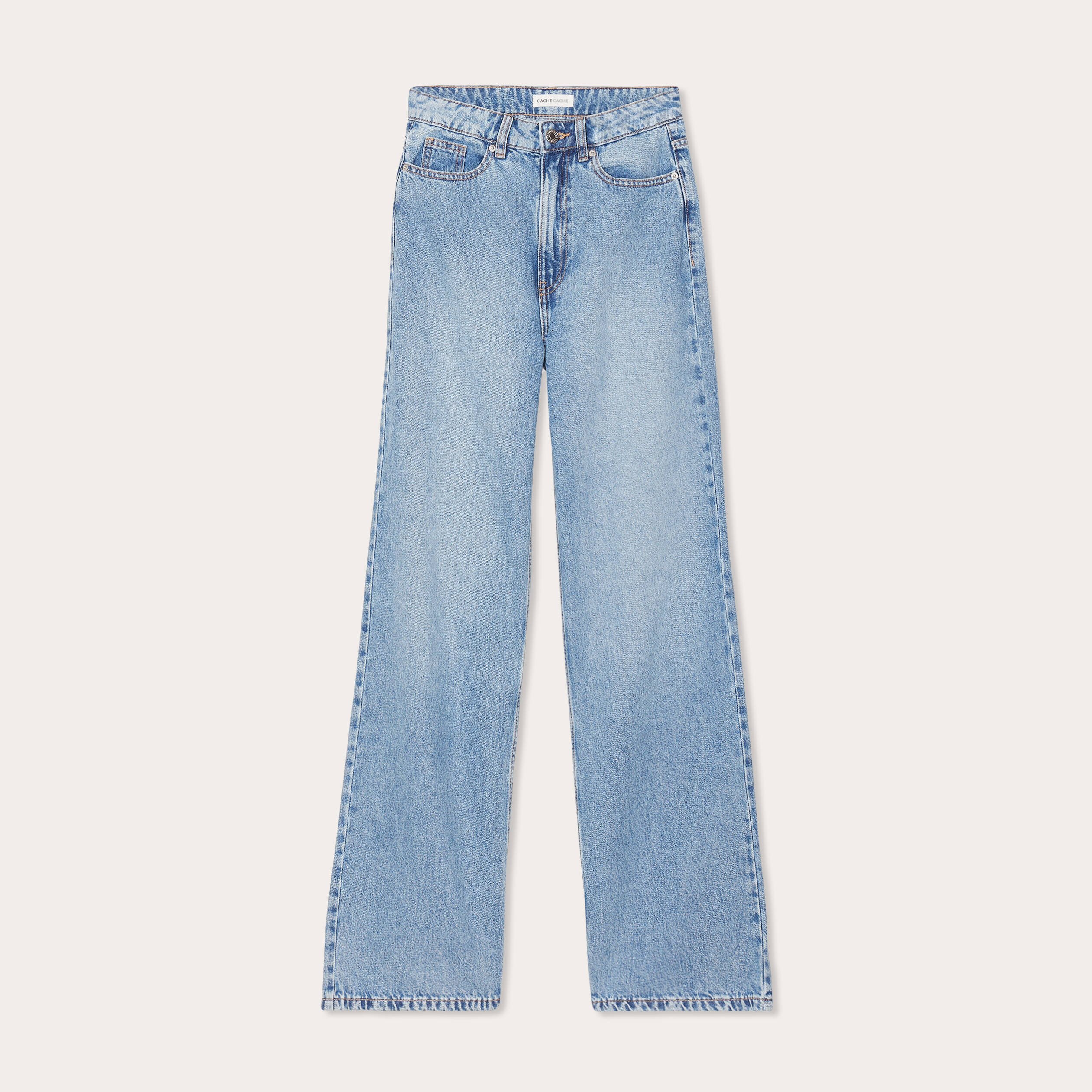 Jeans wide leg taille haute denim double stone femme Vibs