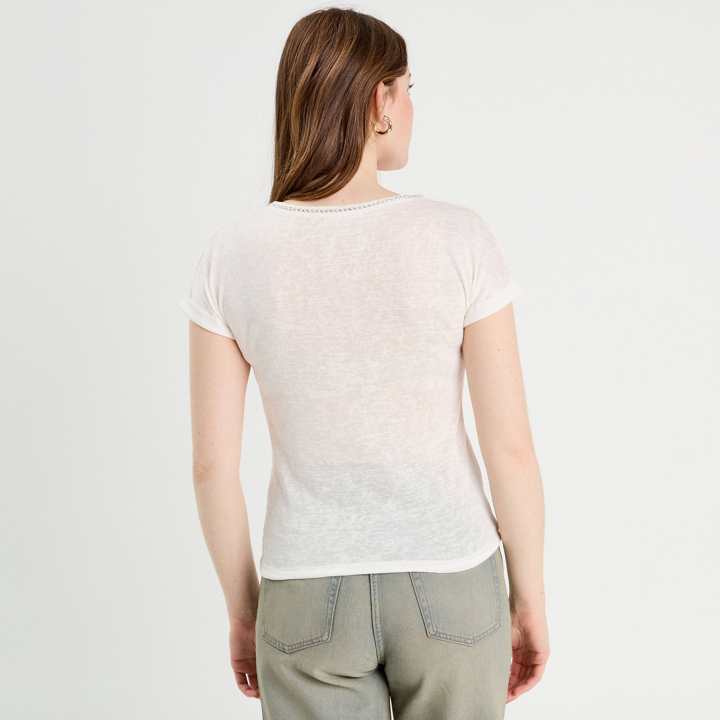 t shirt detail noeud ecru femme T-shirt détail noeud ecru femme