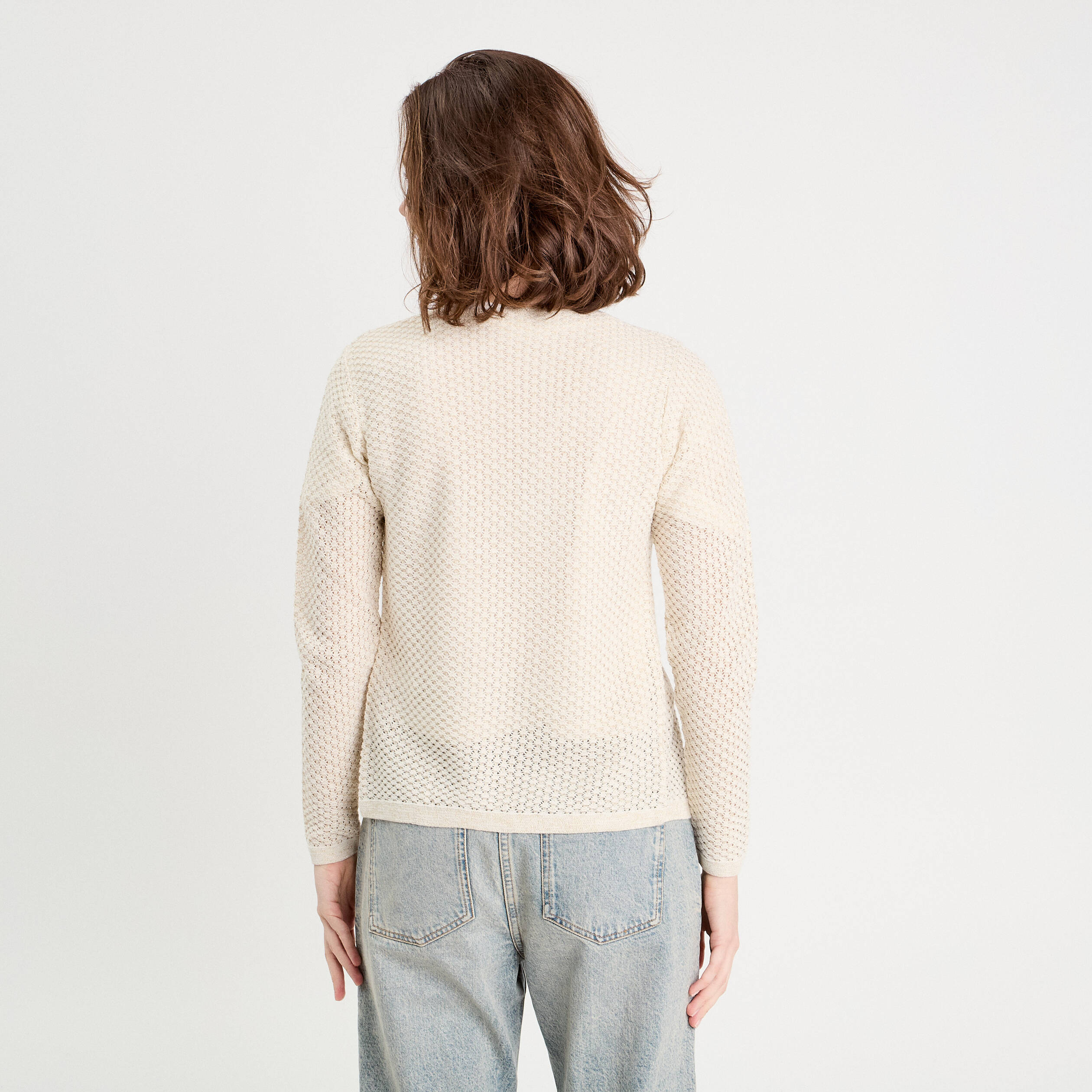 Gilet manches longues ajour&eacute; ecru femme