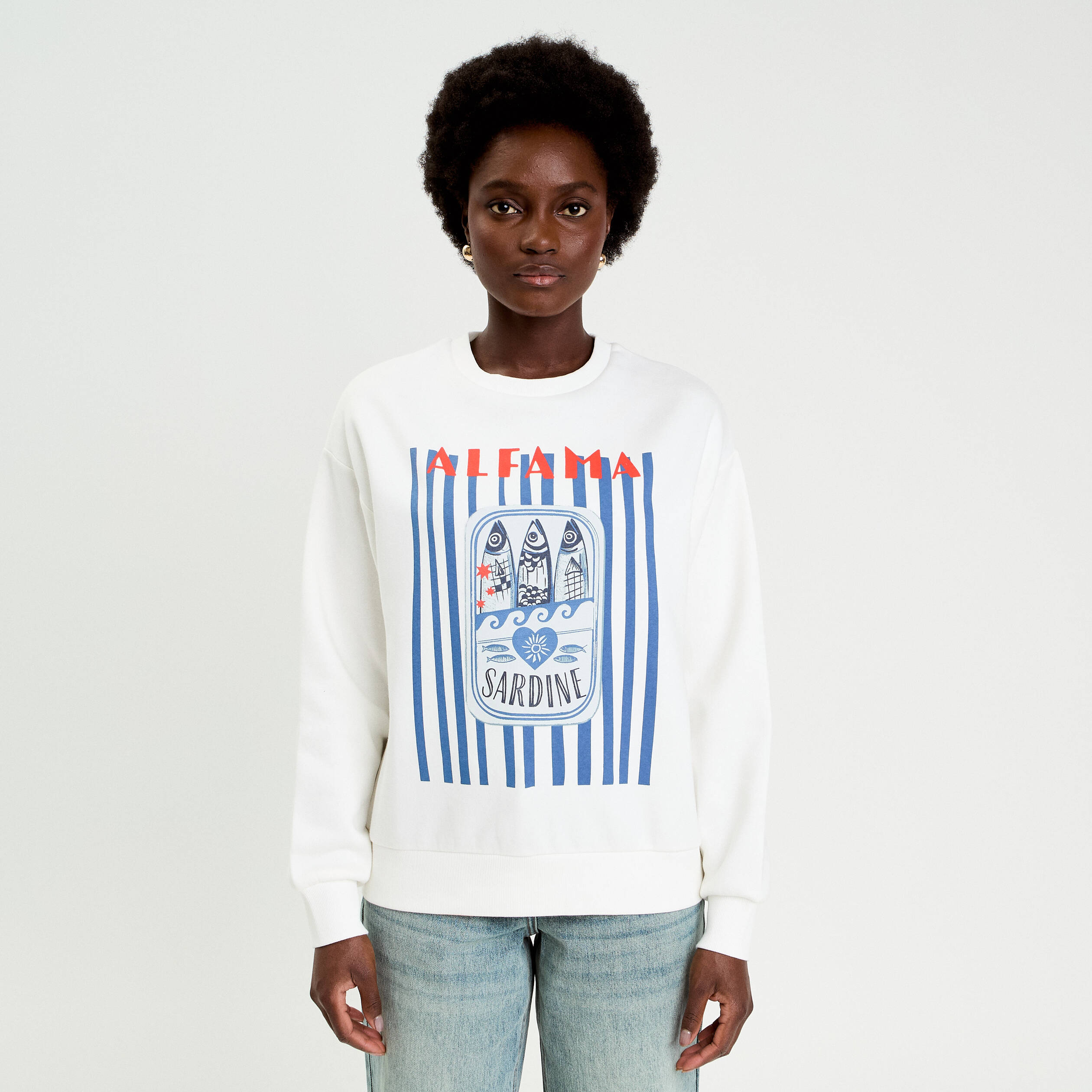Sweat col rond manches longues ecru femme
