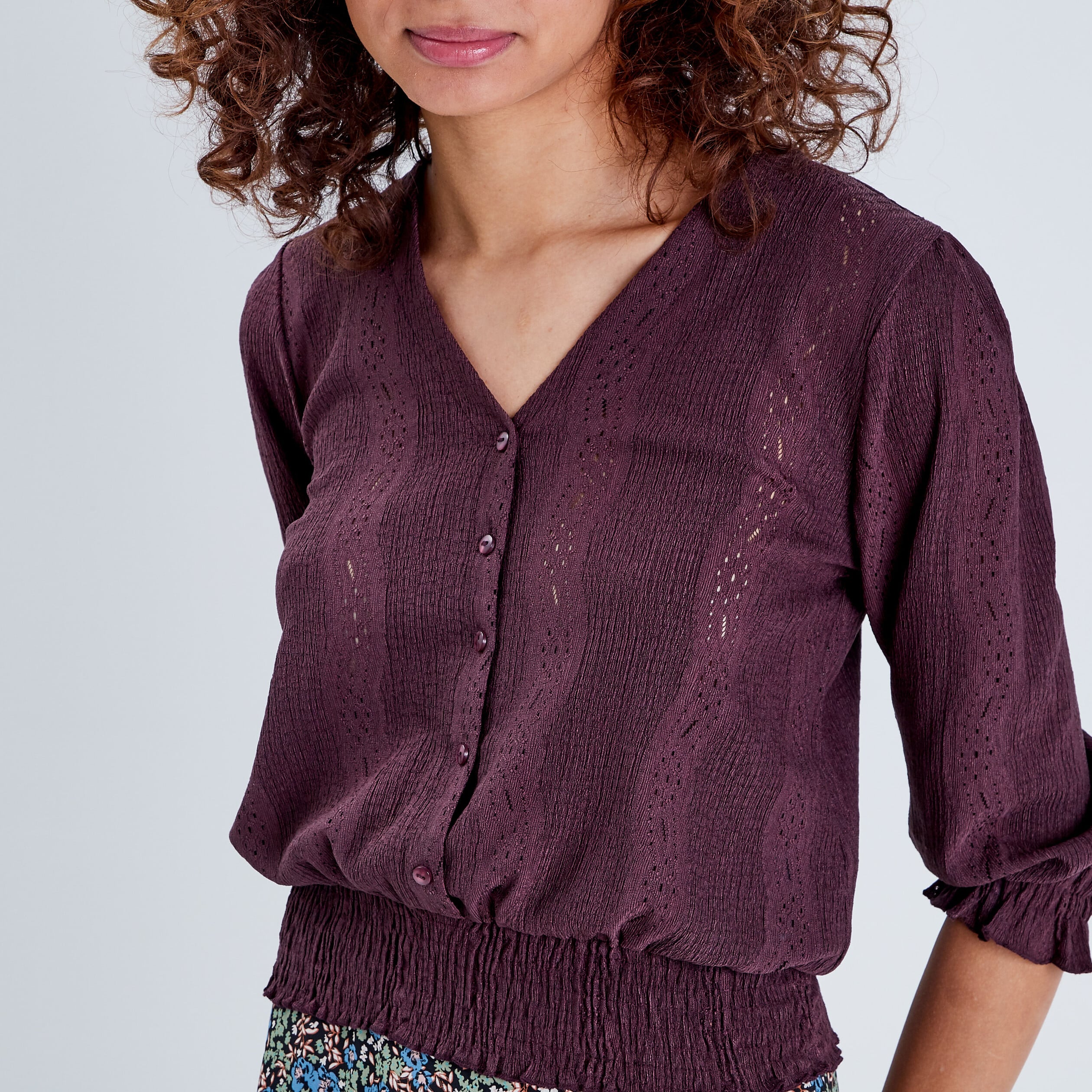 Blouse Sophie - manches 3/4 marron femme