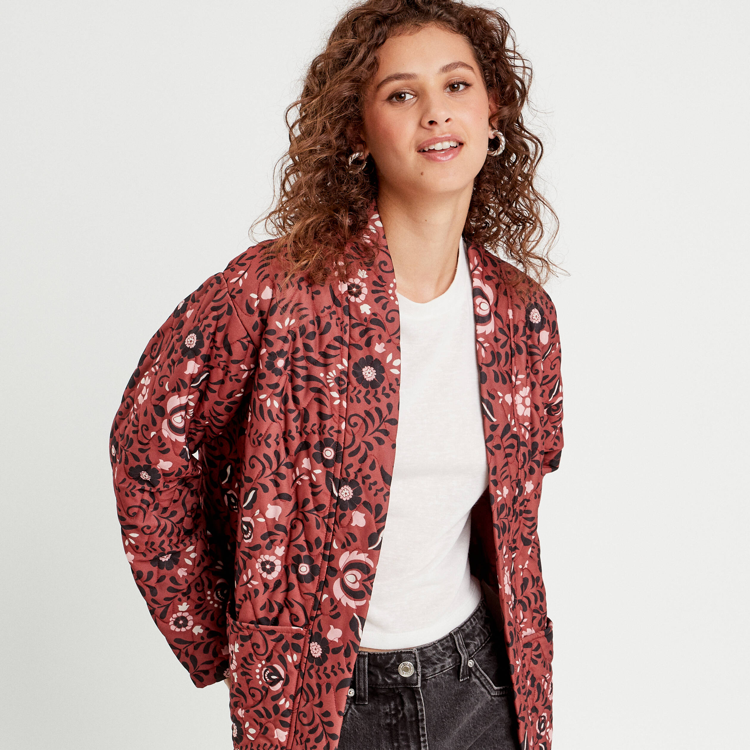Veste effet matelass&eacute; rose femme