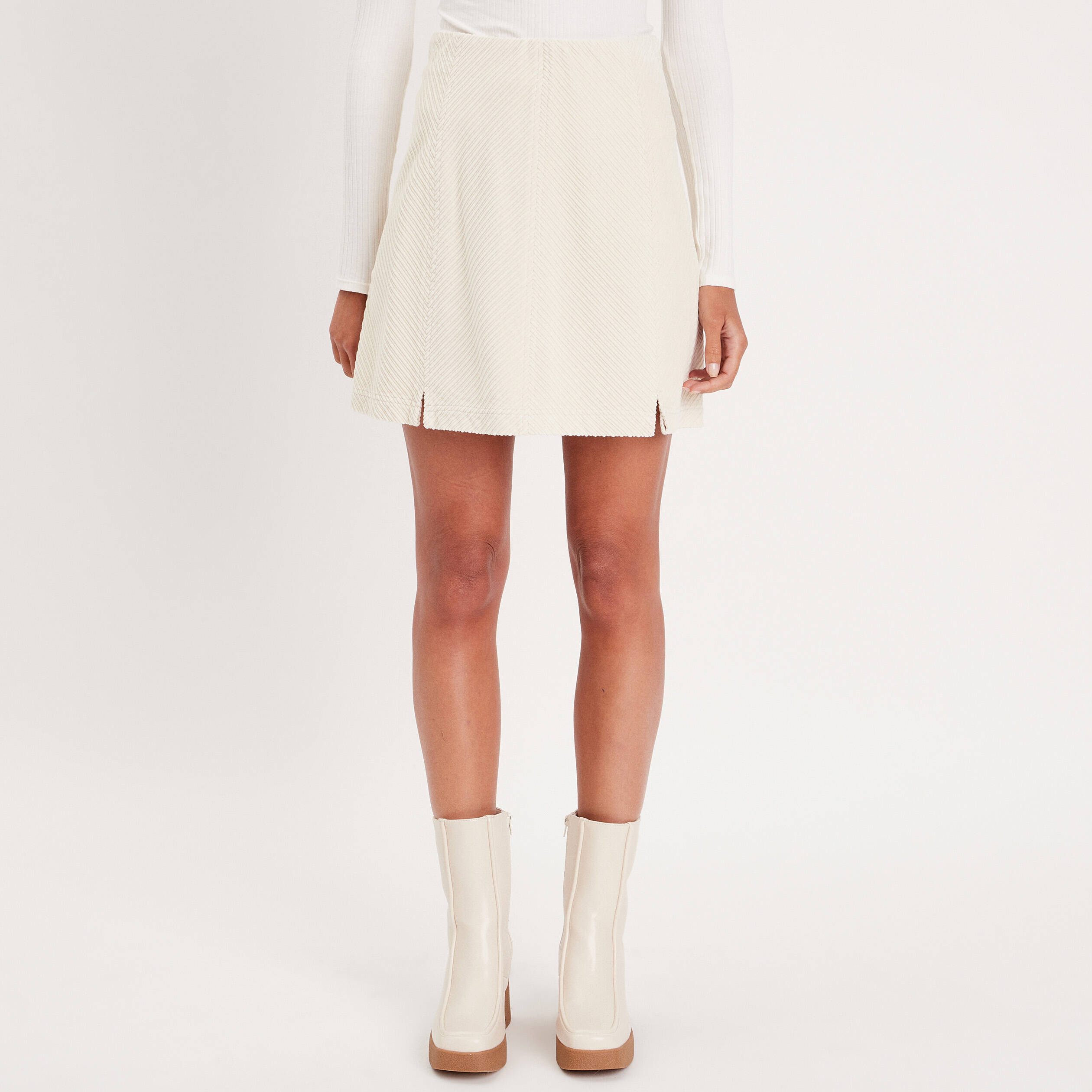 Jupe évasée velours ecru femme