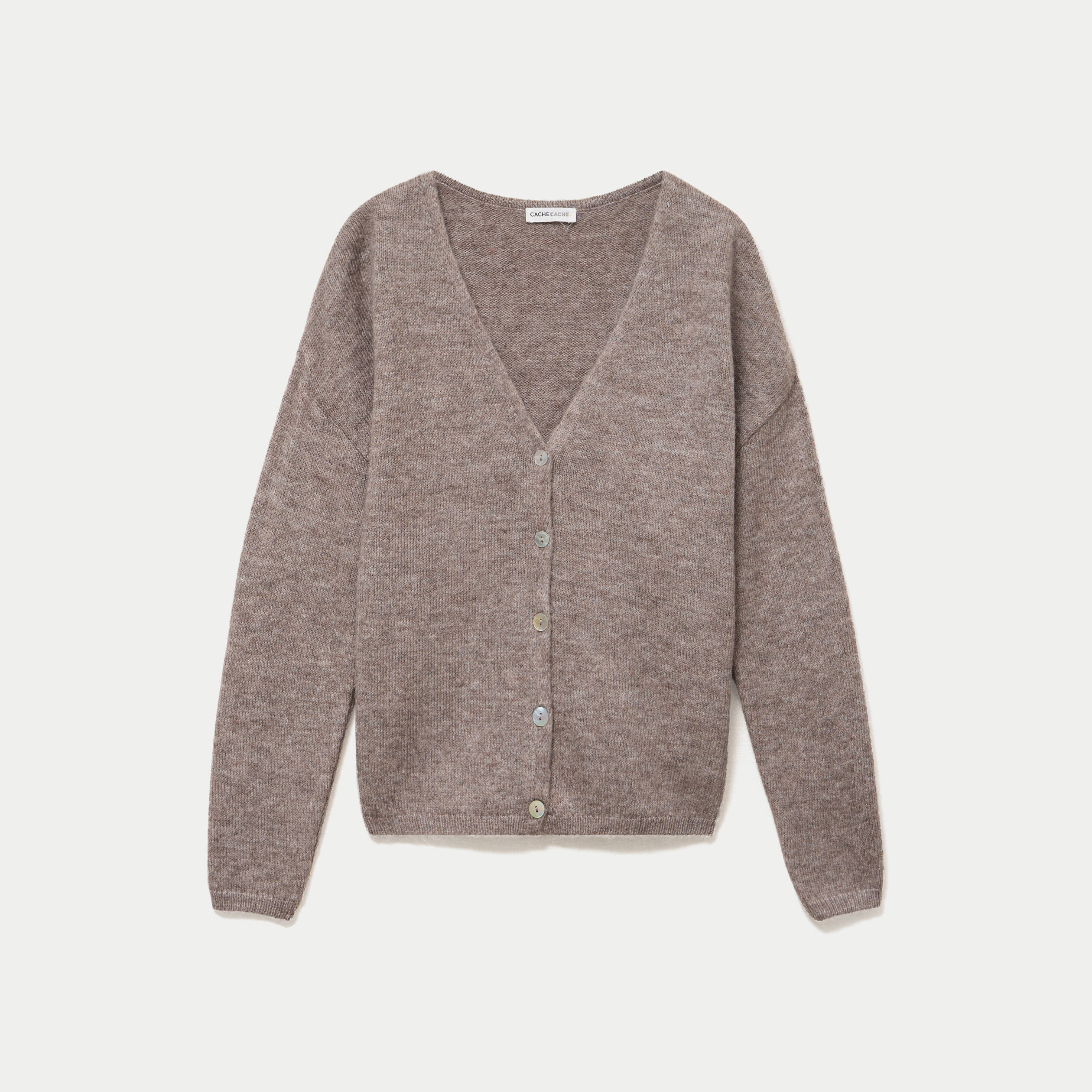 Gilet boutonn&eacute; avec col en V taupe femme