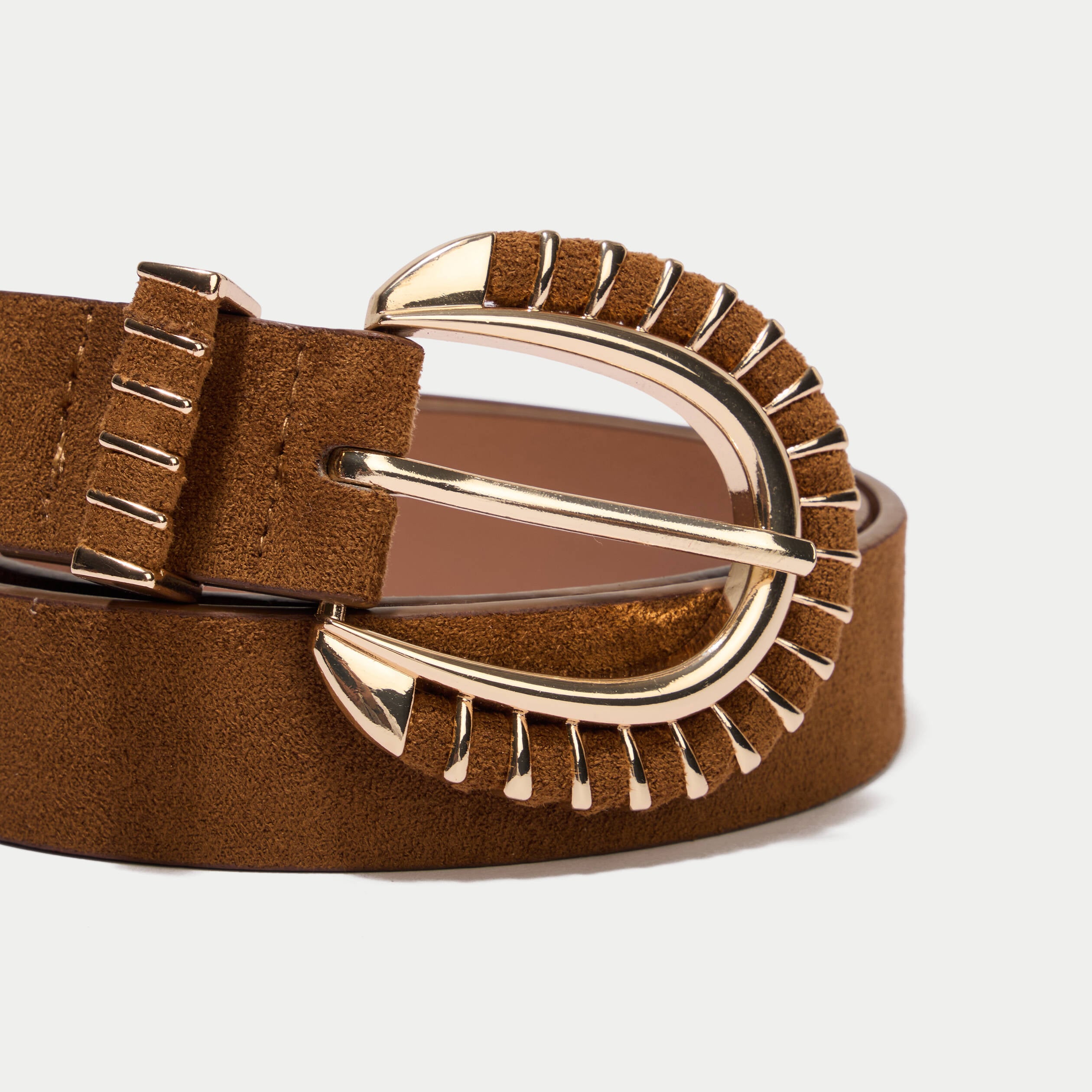 Ceinture large aspect daim camel femme