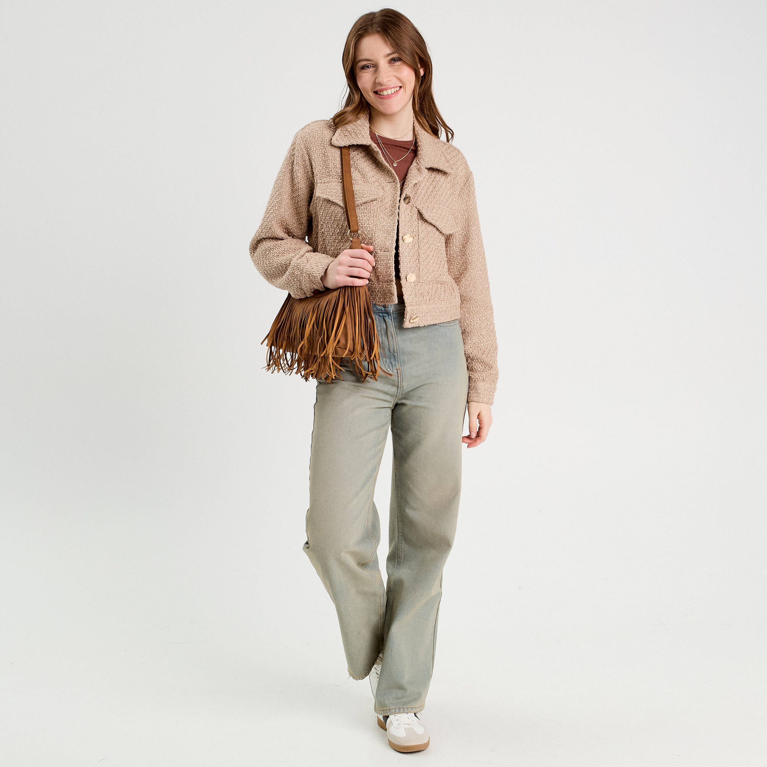 veste tweed boutonnee sable femme Veste tweed boutonnée sable femme