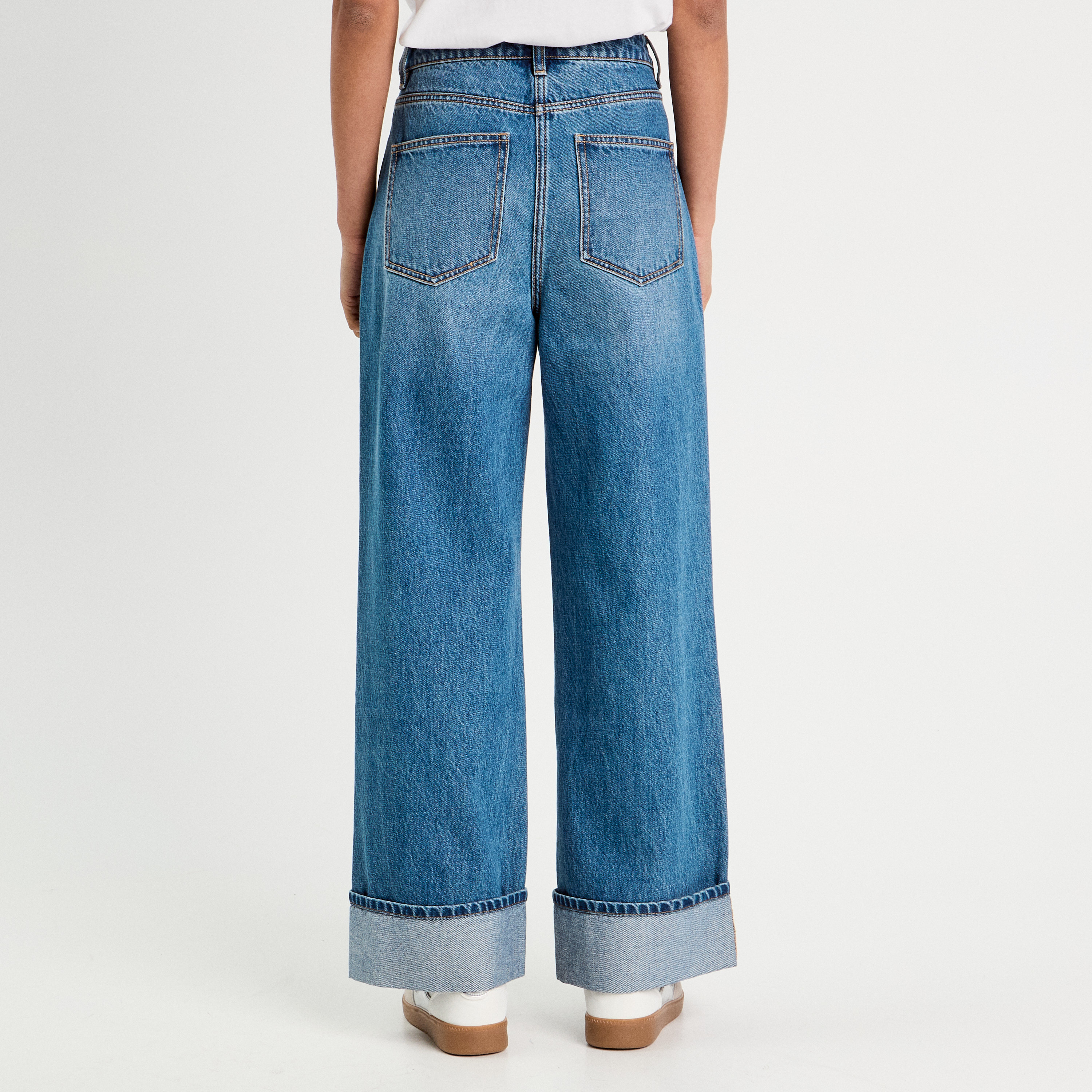 Jeans droit avec ourlets denim double stone femme