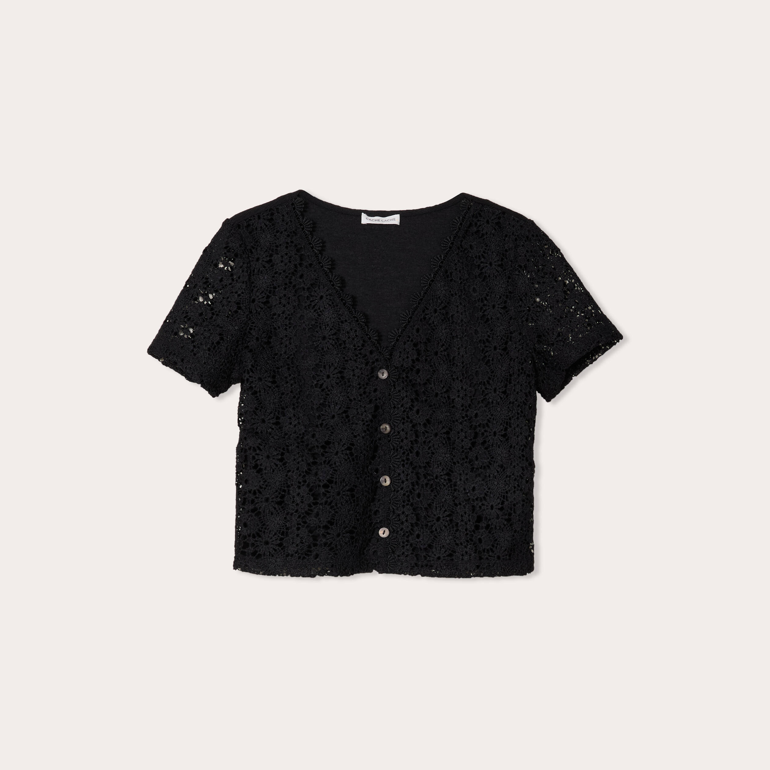 top macrame boutonne noir femme Top macramé boutonné noir femme
