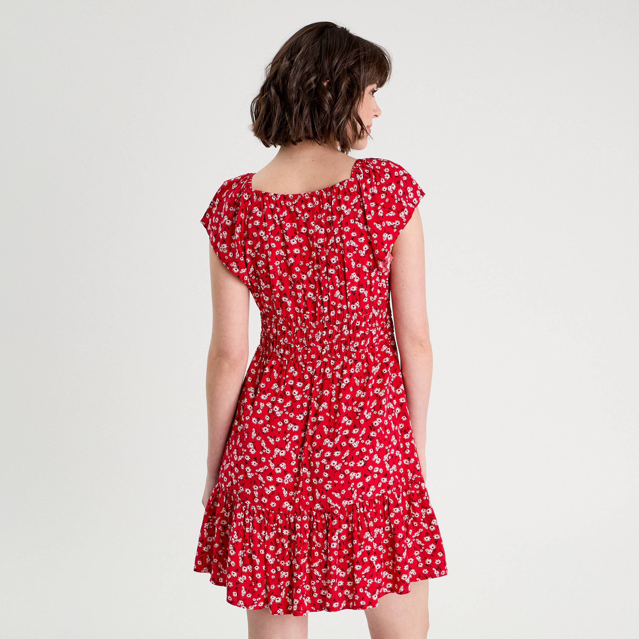 Robe &eacute;vas&eacute;e manches courtes rouge femme