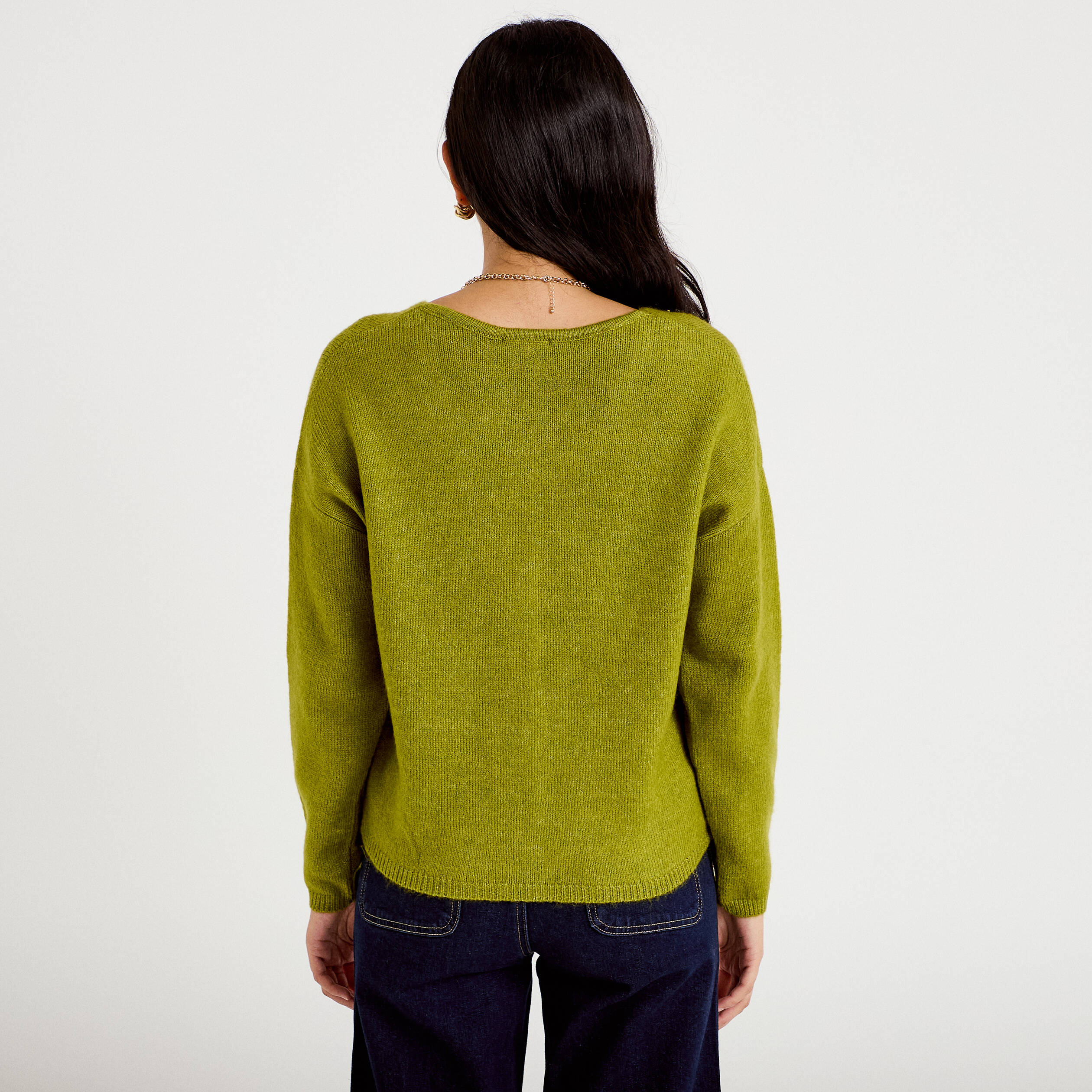Gilet boutonn&eacute; avec col en V vert fonc&eacute; femme