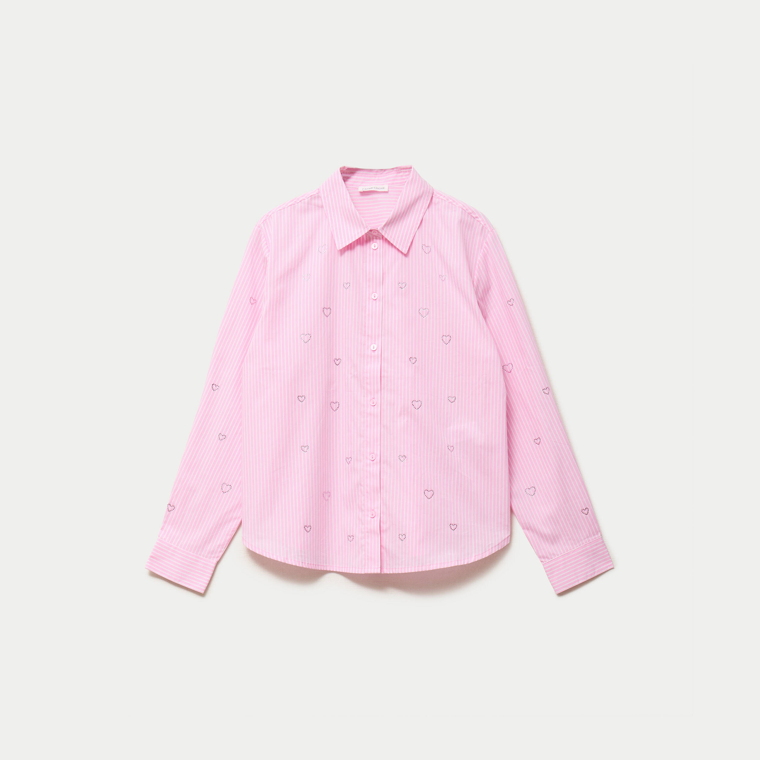Chemise droite col am&eacute;ricain strass rose femme