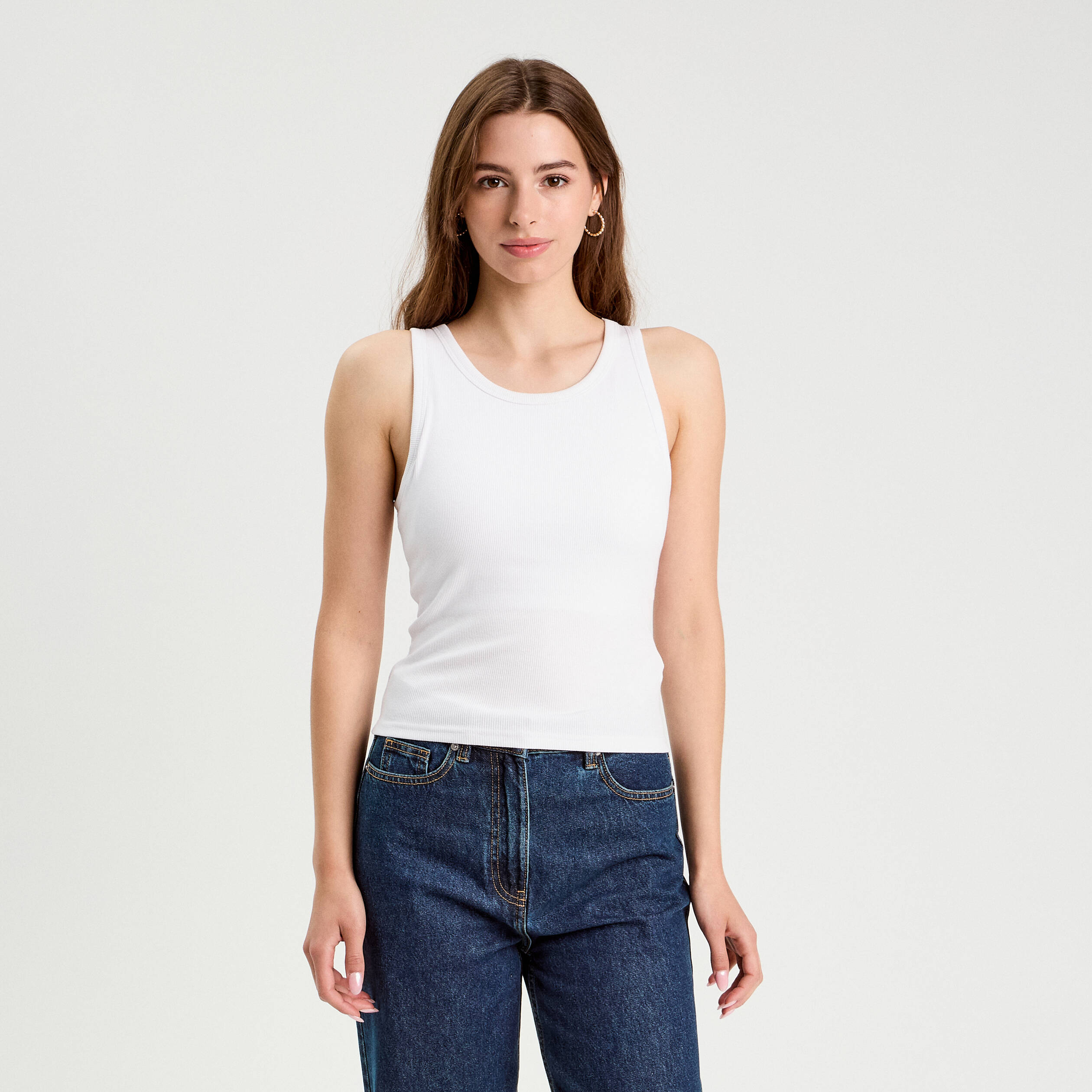 debardeur cotele blanc femme Débardeur côtelé blanc femme