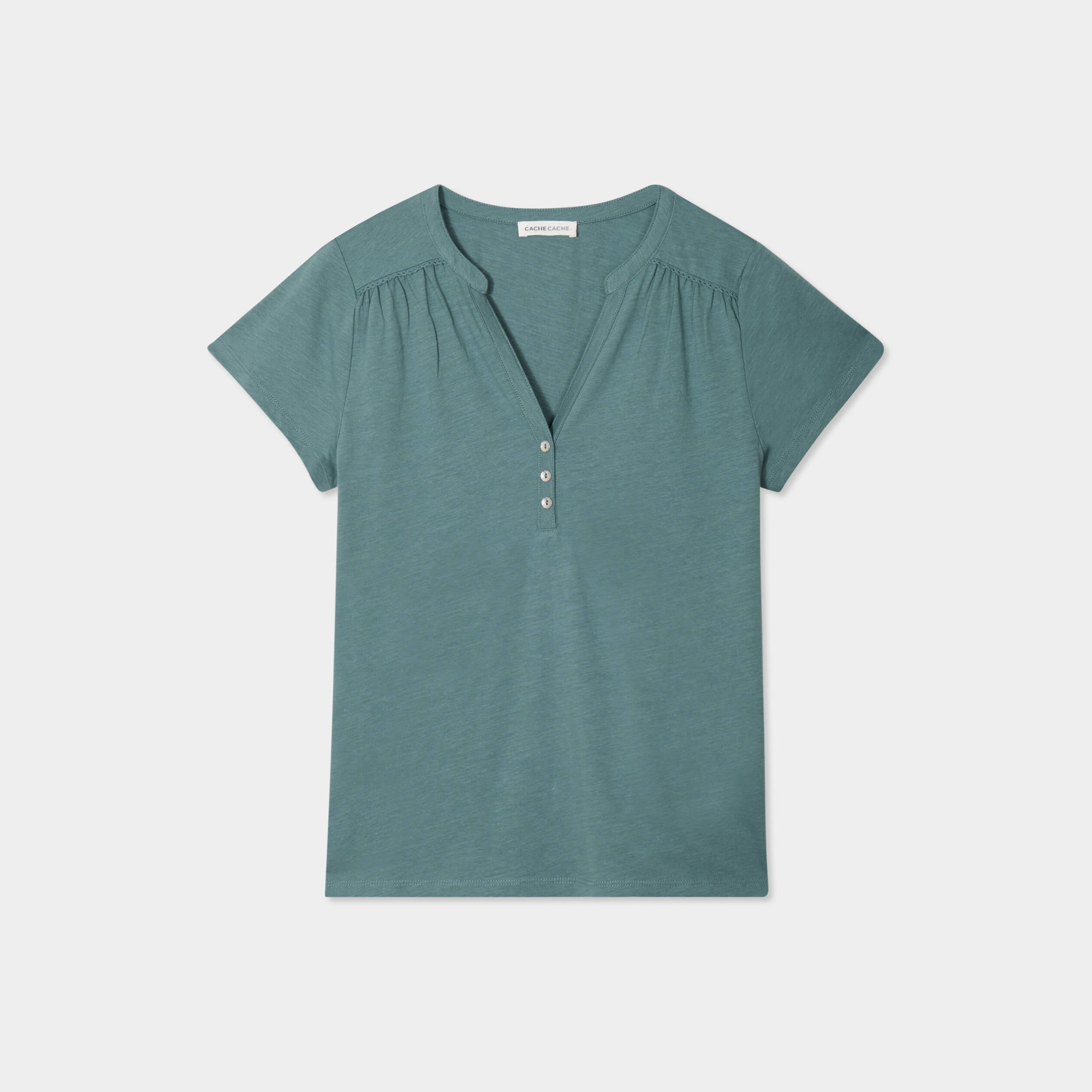 T-shirt manches courtes vert fonc&eacute; femme
