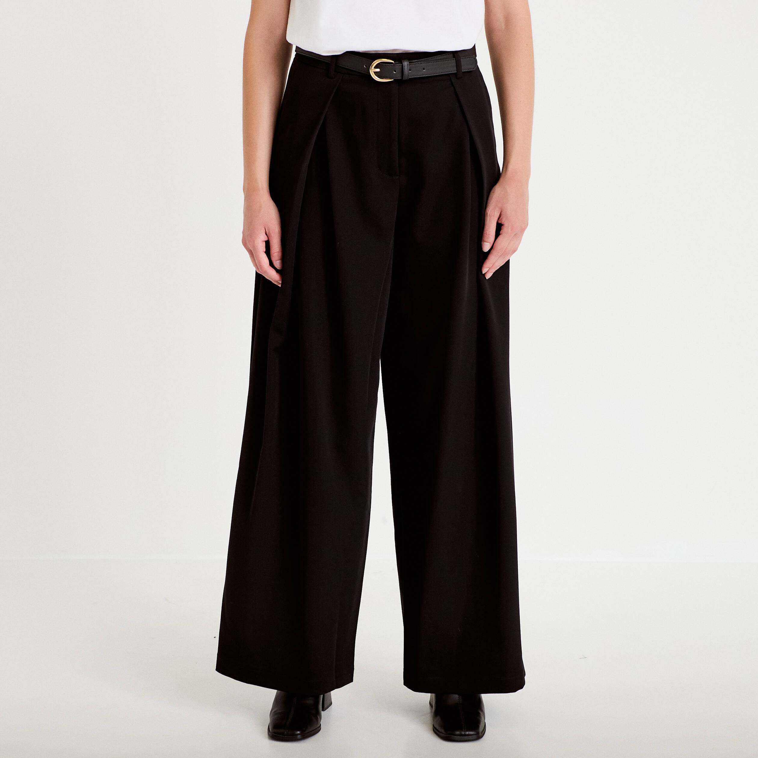 Pantalon large avec ceinture amovible noir femme