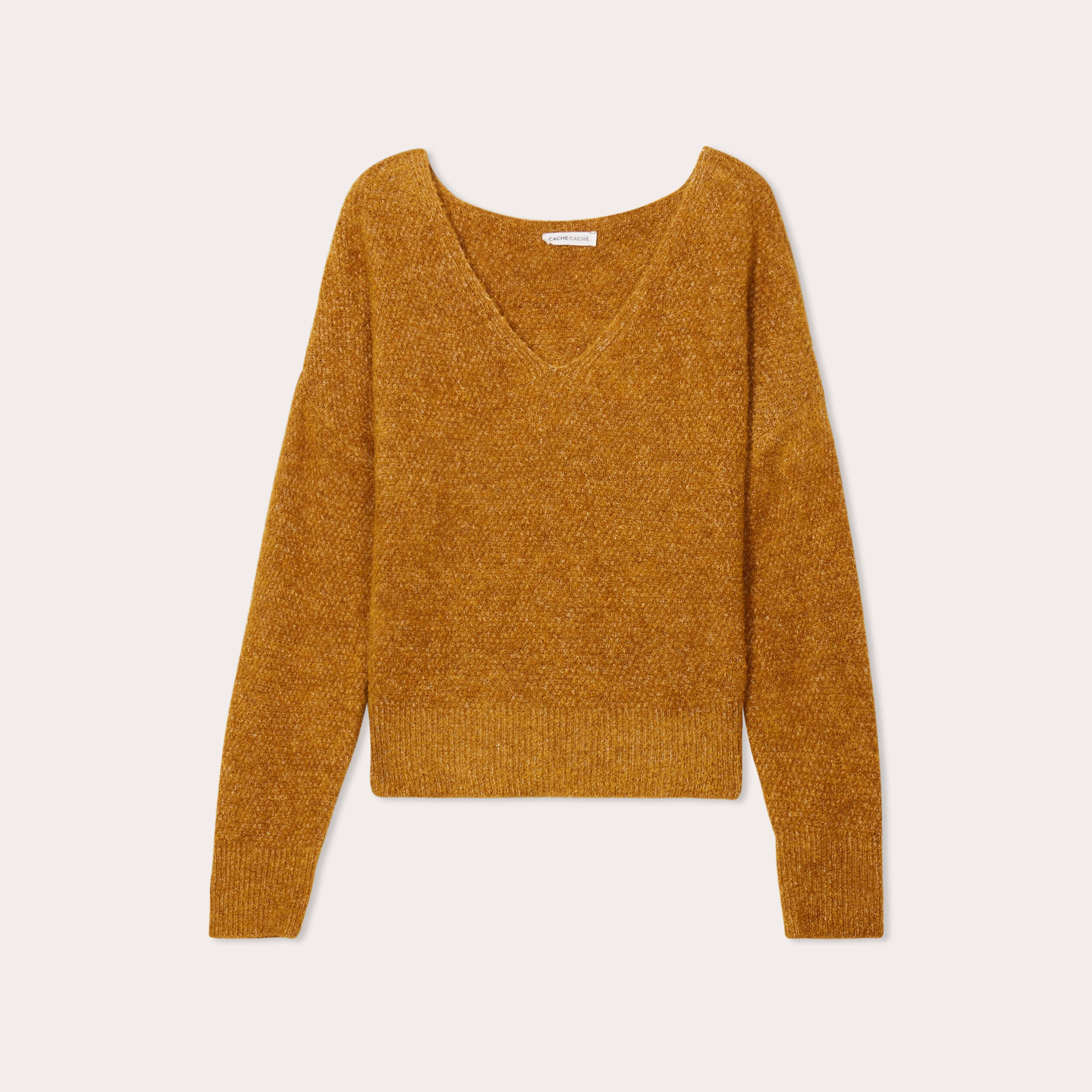 Pull manches longues col en V camel femme Vibs
