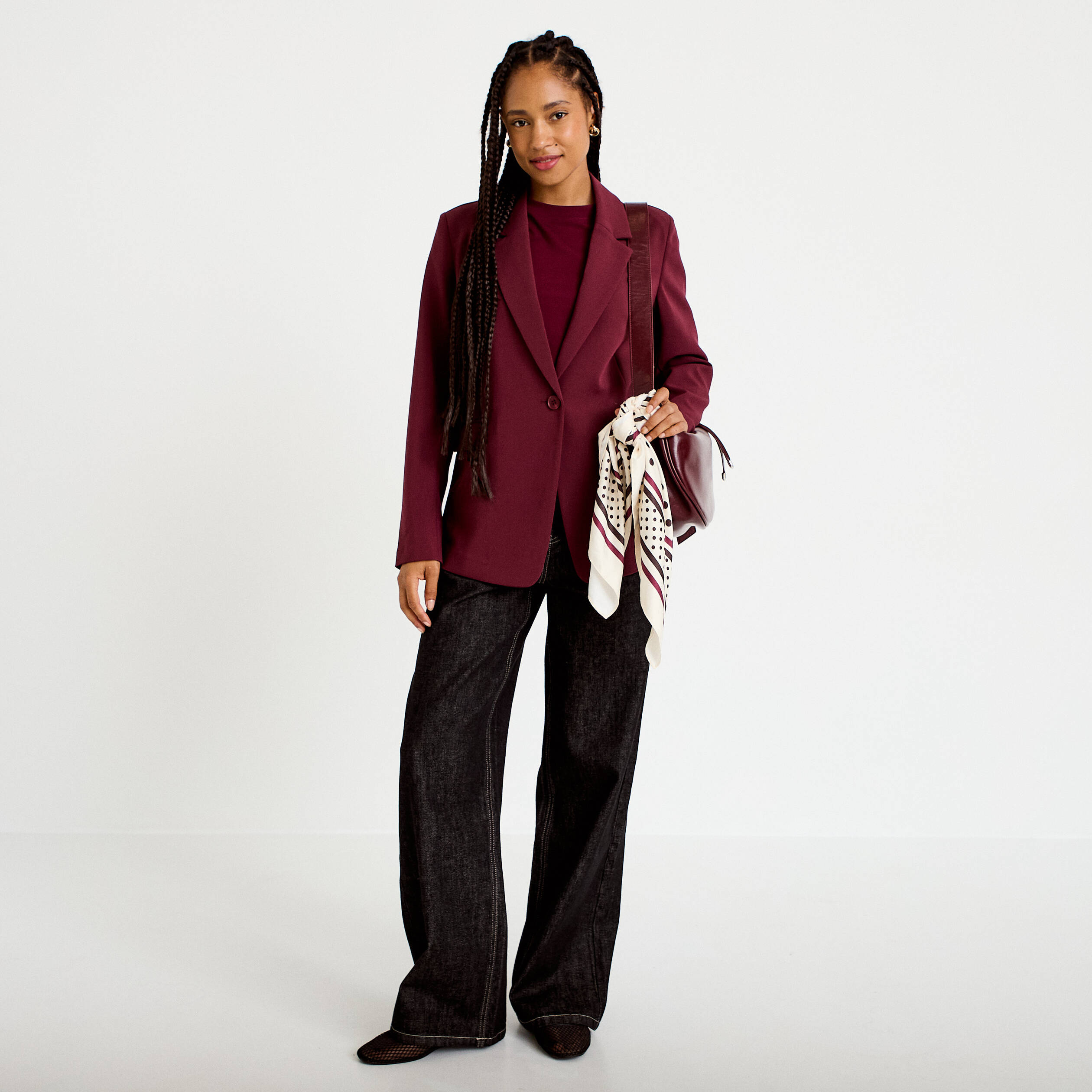 T-shirt col rond manches courtes bordeaux femme