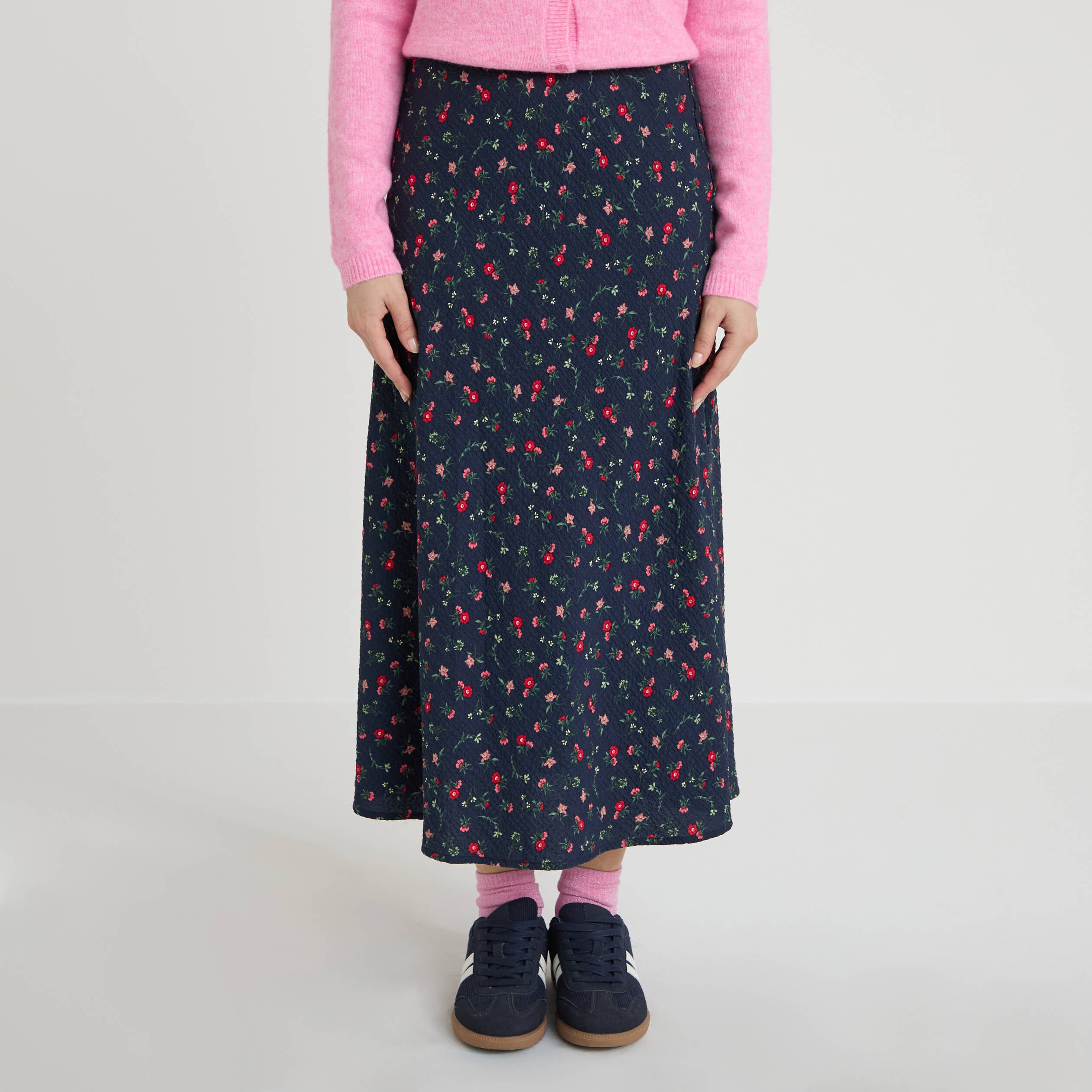 Jupe &eacute;vas&eacute;e longueur 3/4 bleu marine femme