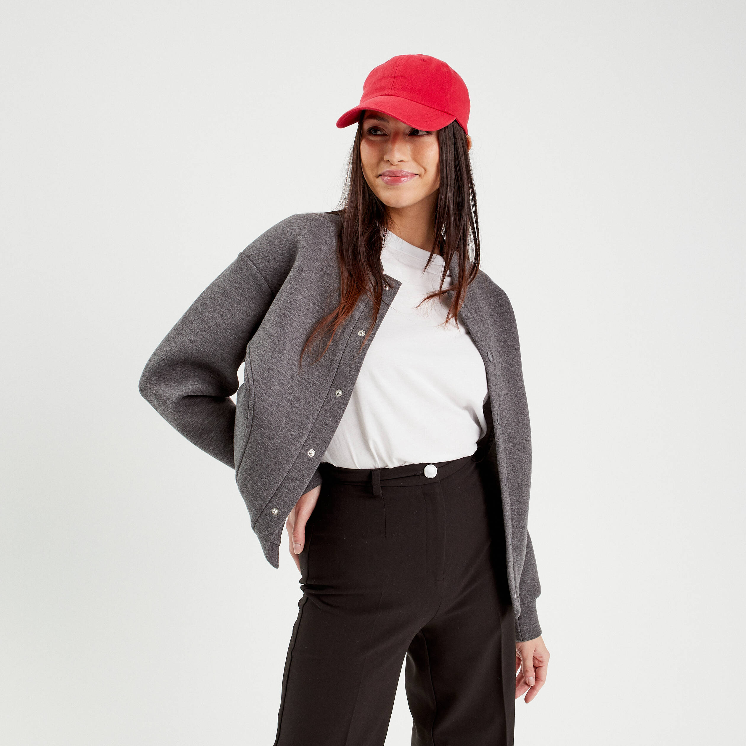 sweat boutonne col teddy gris fonce femme Sweat boutonné col teddy gris foncé femme