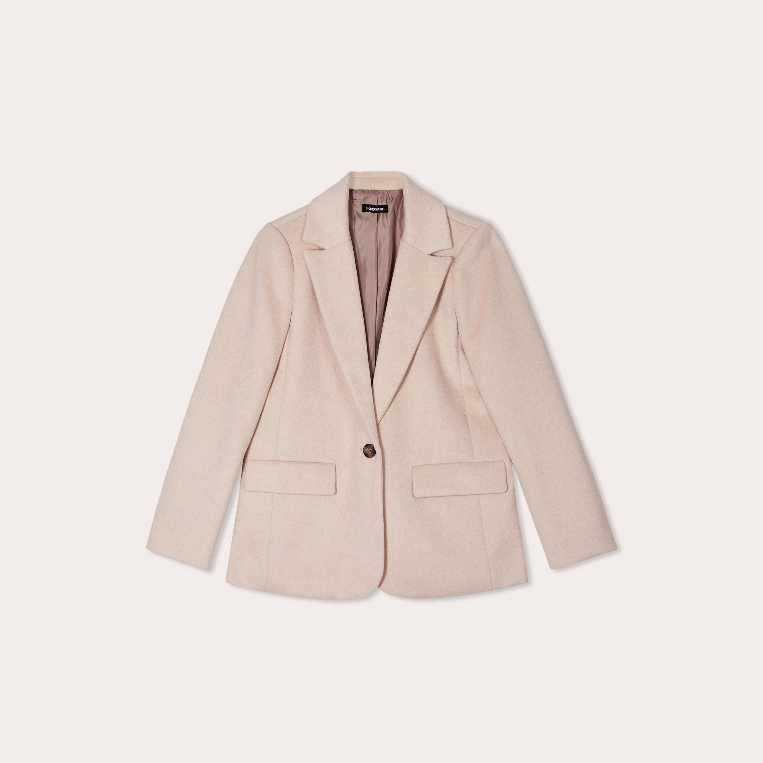 Veste blazer boutonn&eacute;e beige femme