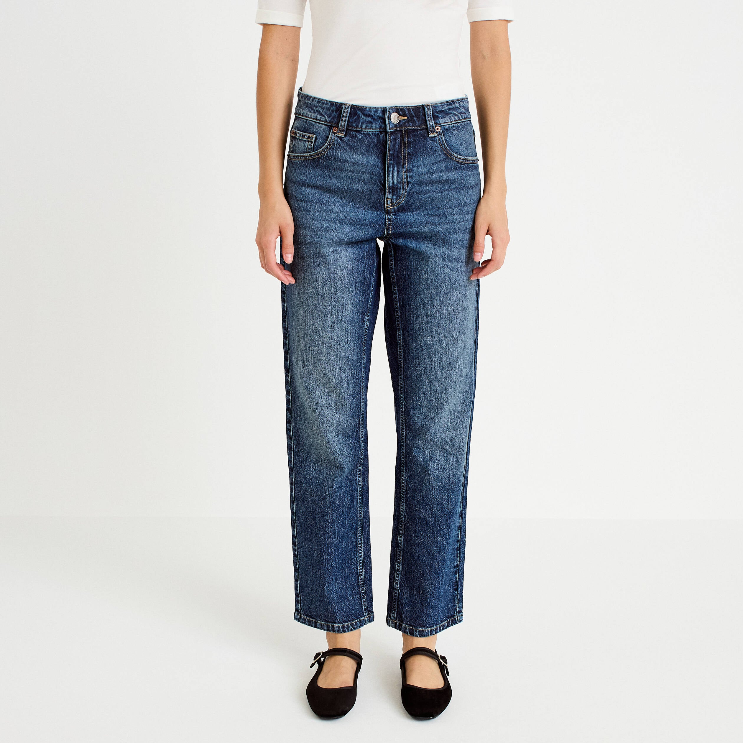 Jean droit taille standard bleu femme