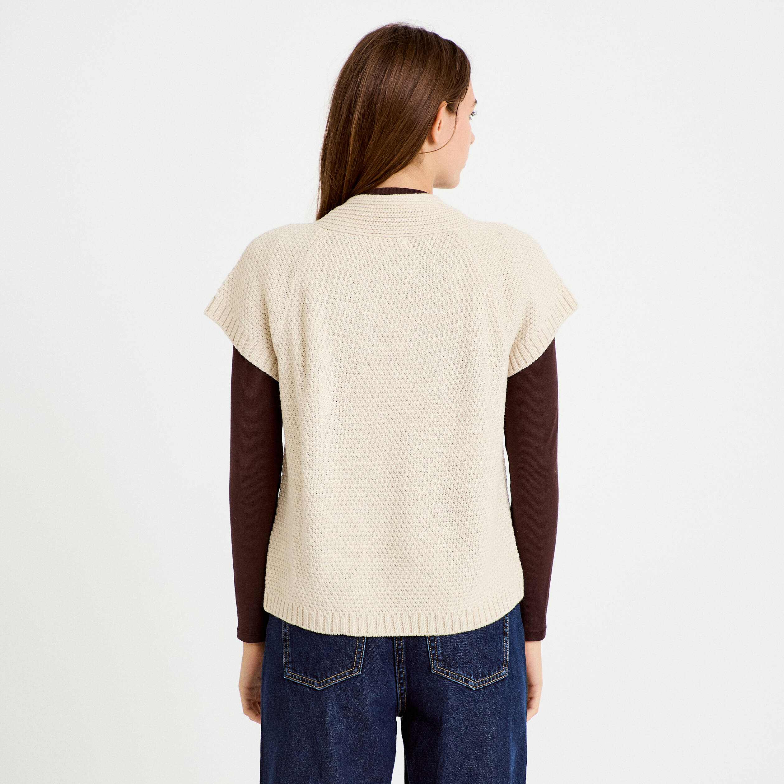 Gilet sans manches col montant beige femme