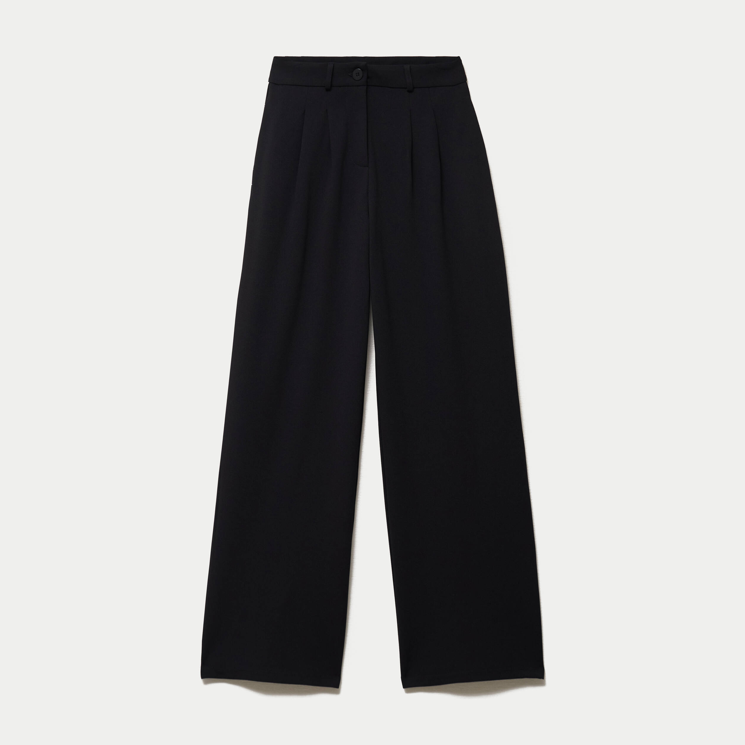 Pantalon large taille haute en maille noir femme