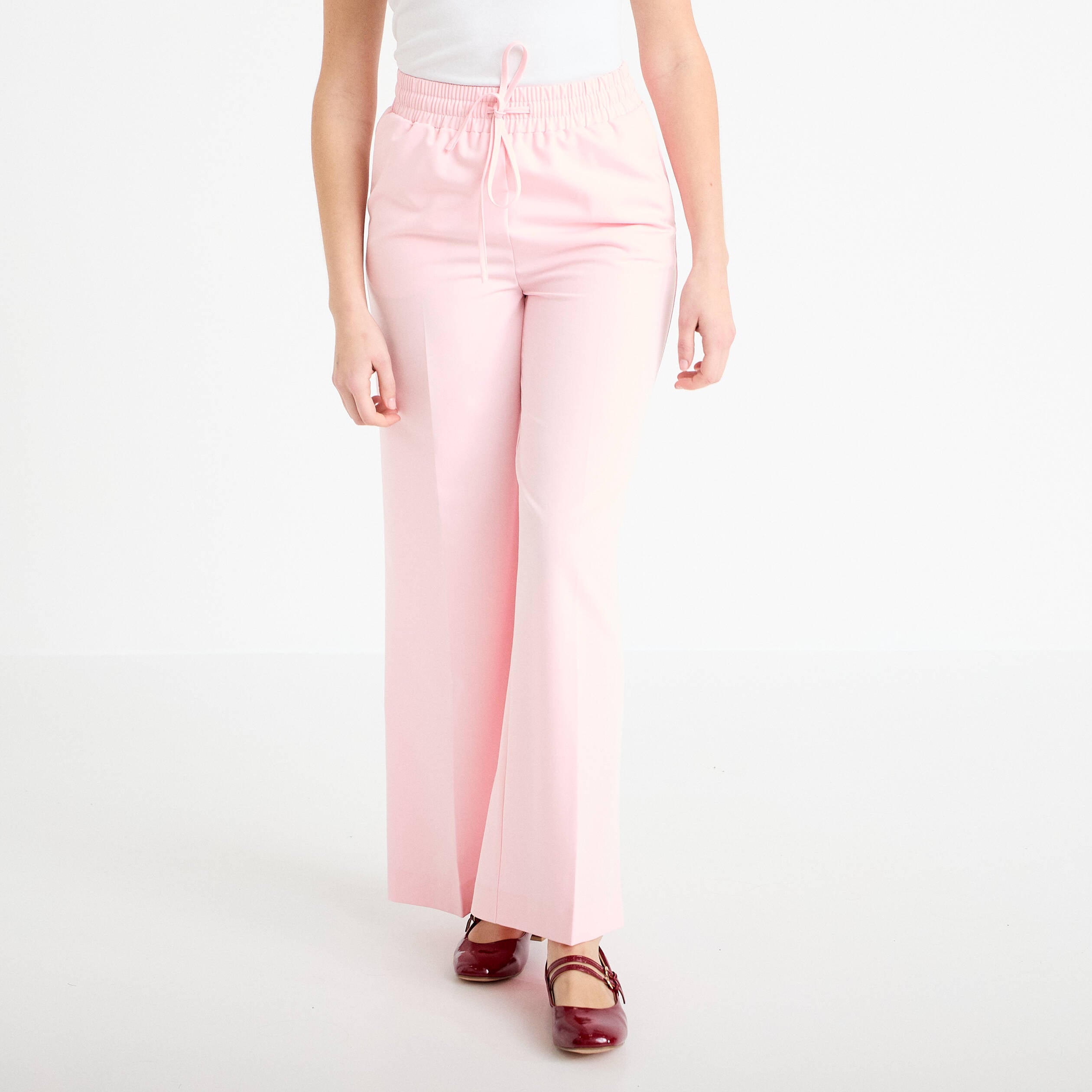 Pantalon large taille &eacute;lastiqu&eacute;e rose clair femme