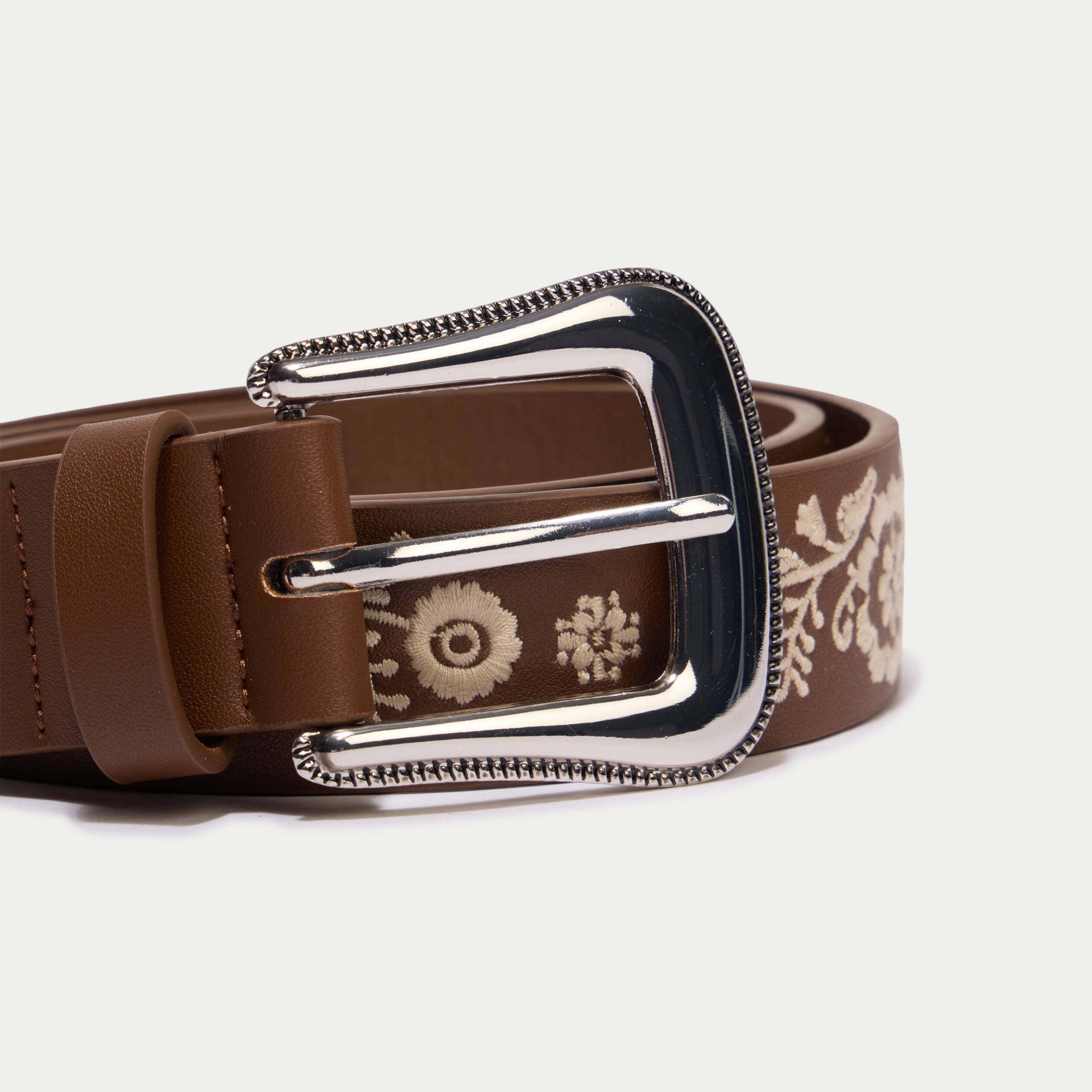 Ceinture brod&eacute;e marron fonc&eacute; femme