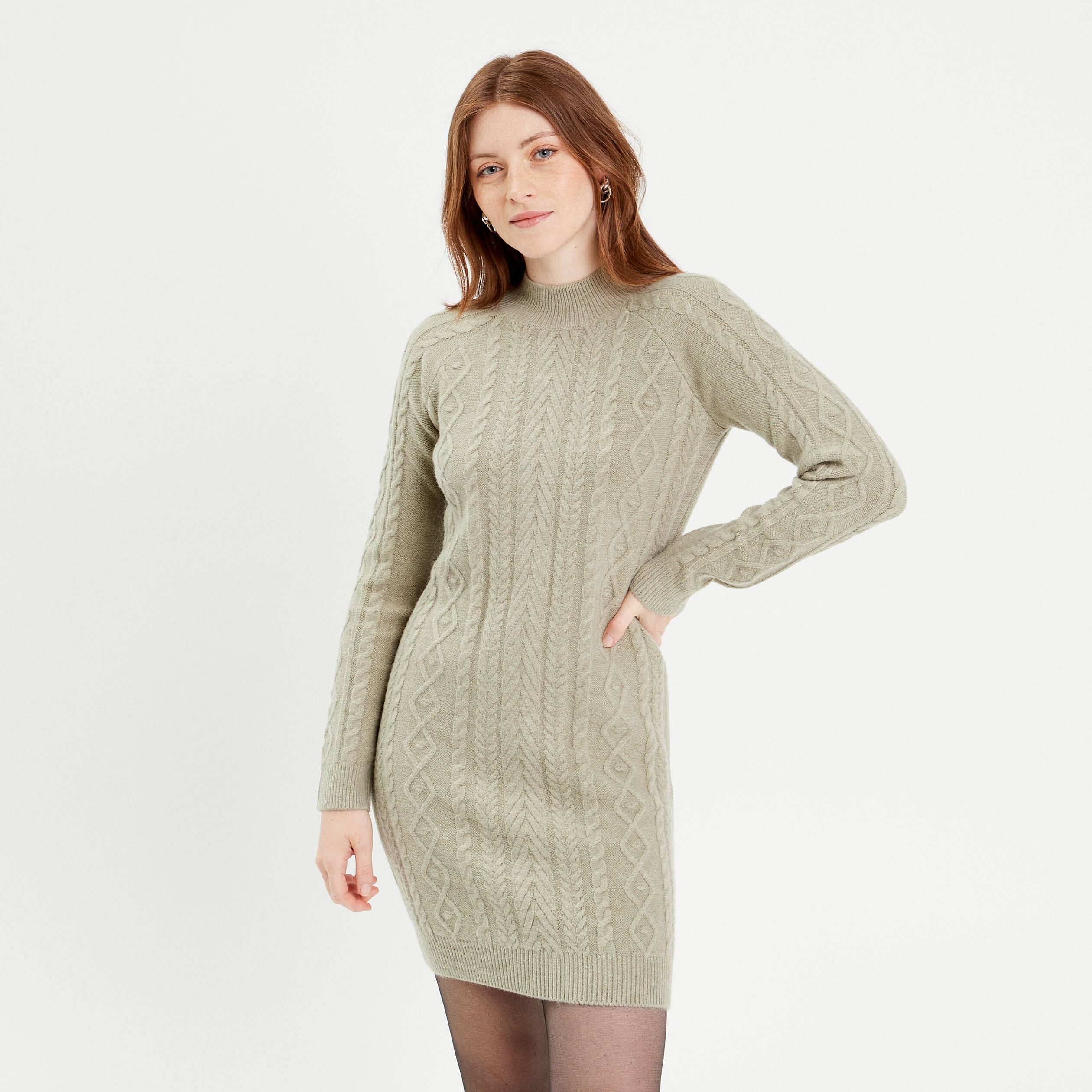 Robe pull ajustée torsades vert pastel femme
