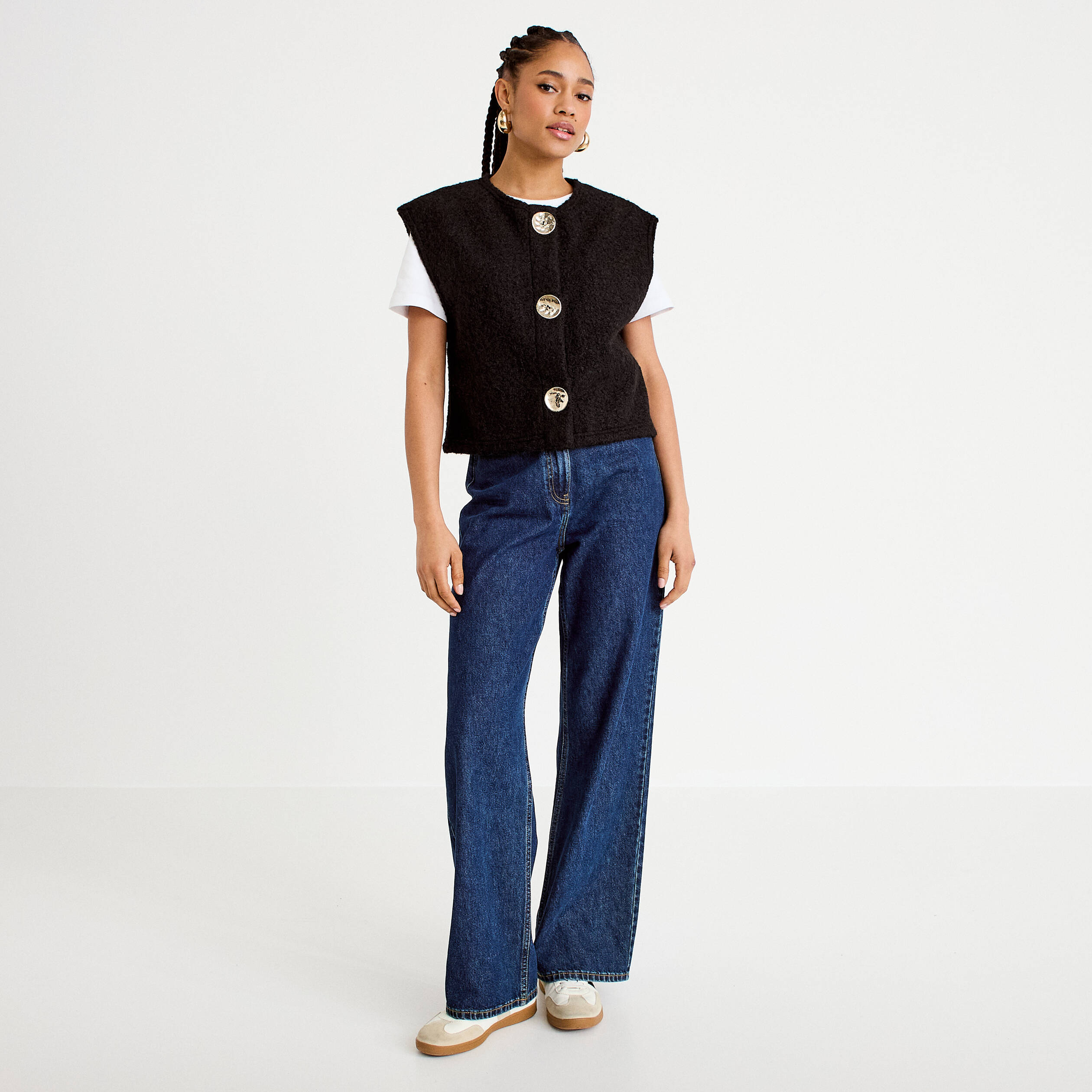 Gilet sans manches effet polaire noir femme