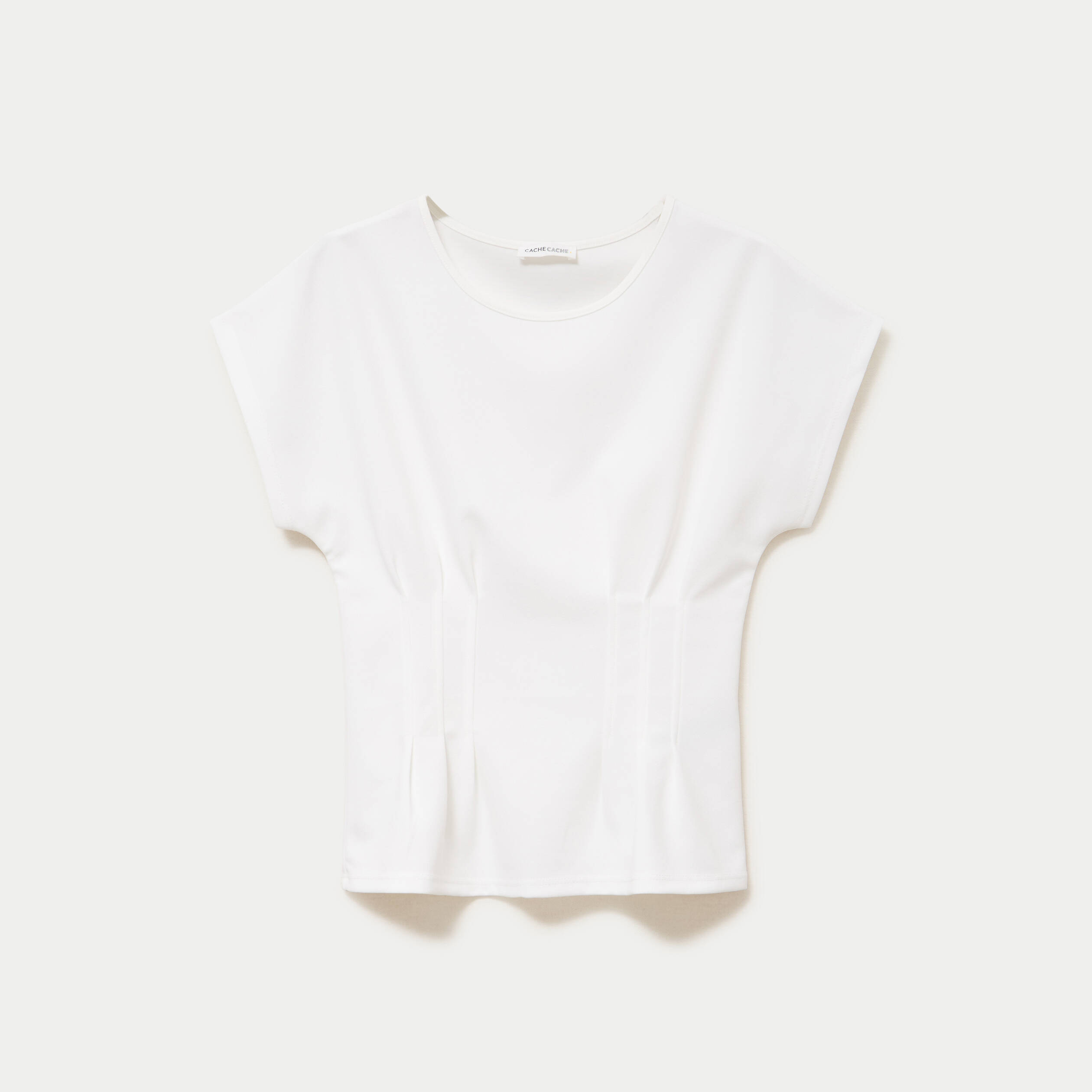 Top ajust&eacute; col rond manches courtes ecru femme