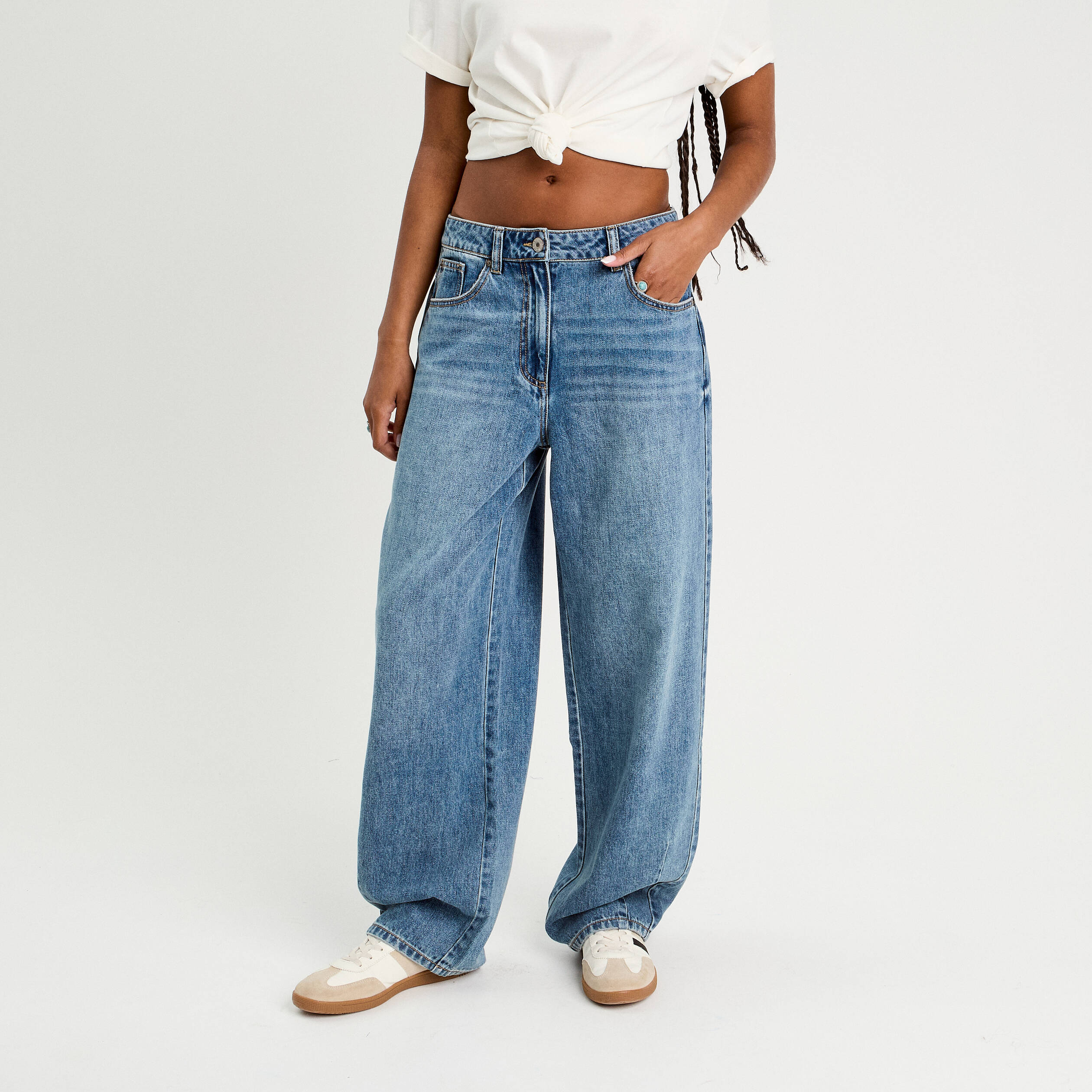 jeans baggy taille haute denim double stone femme Jeans baggy taille haute denim double stone femme