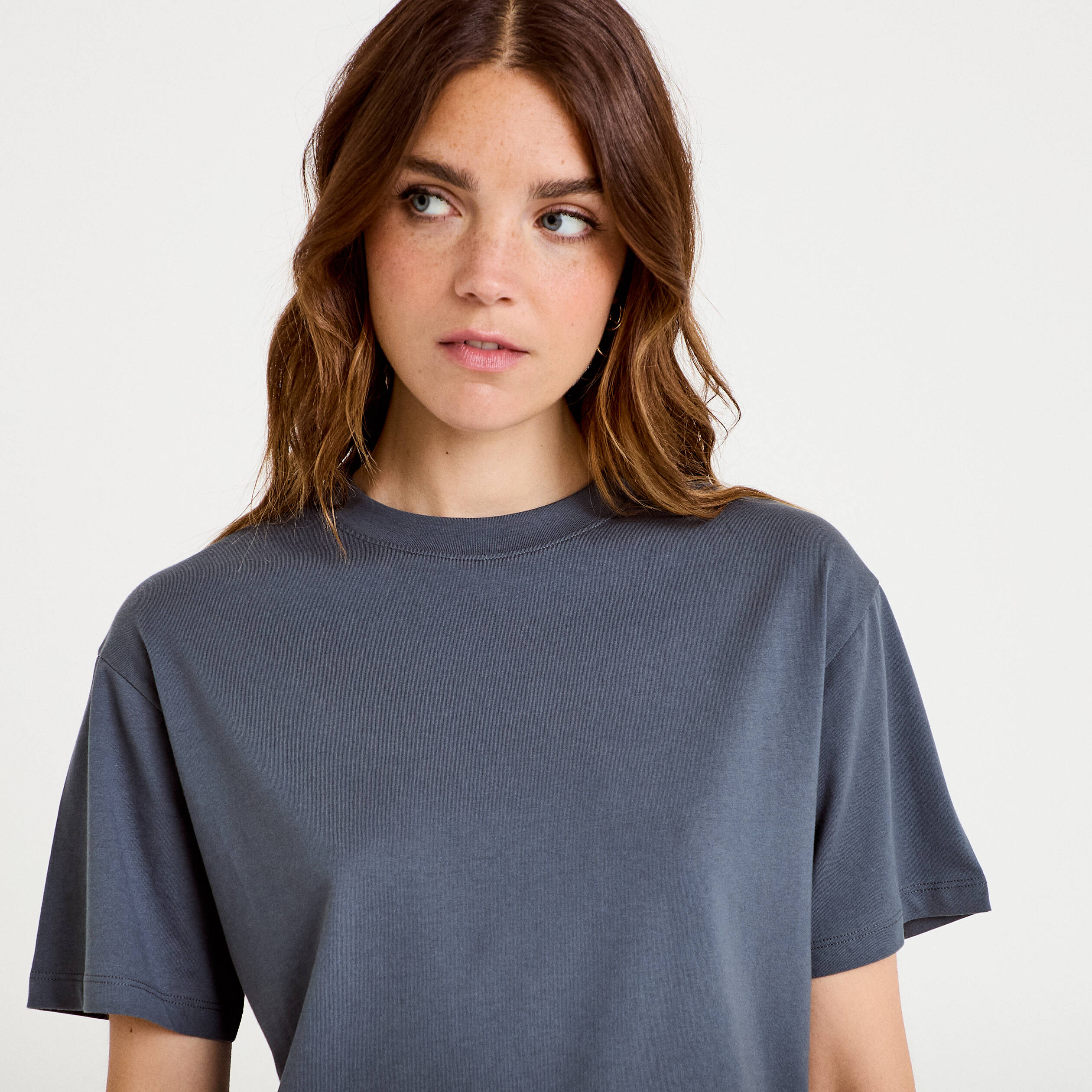 T-shirt col rond manches courtes gris femme