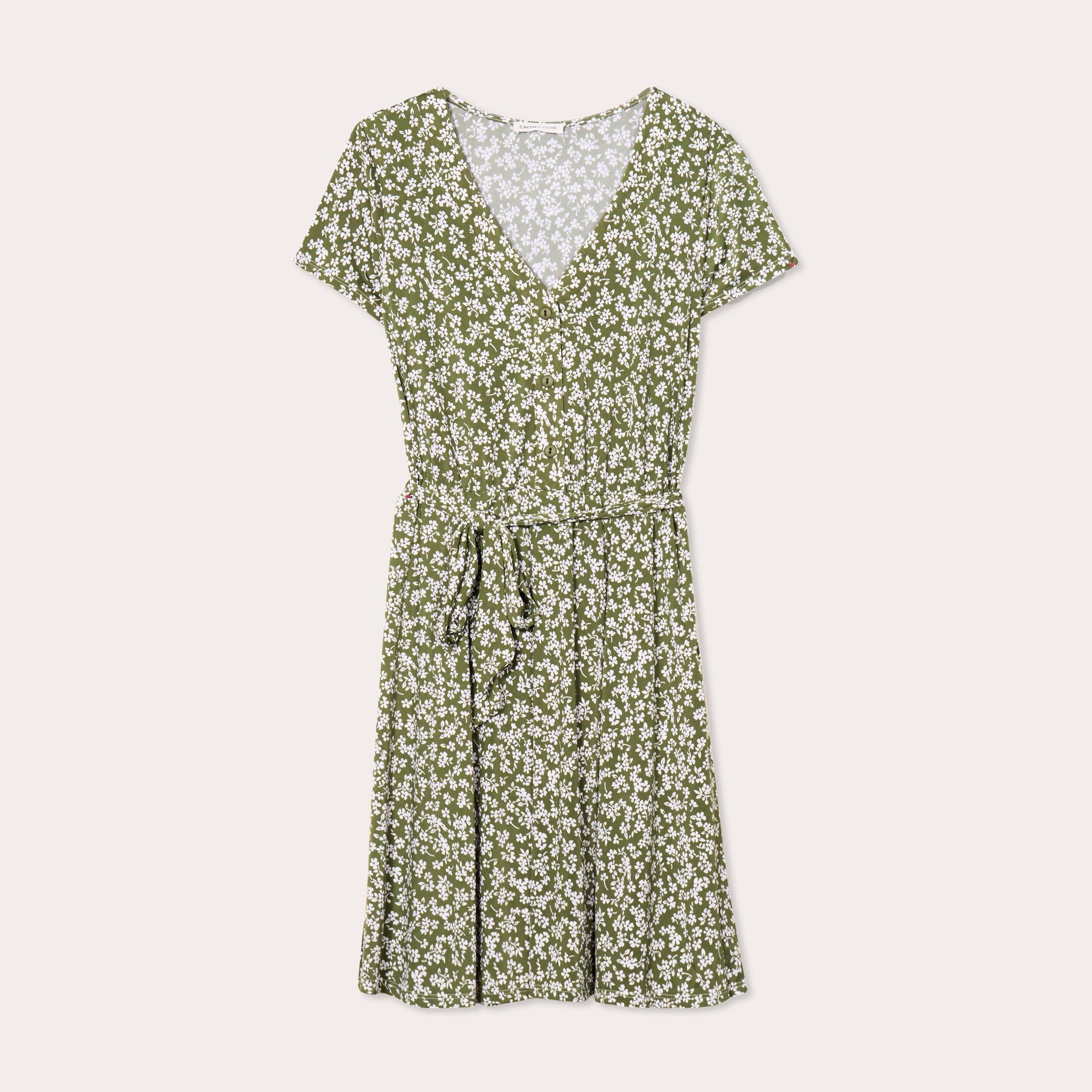 Robe &eacute;vas&eacute;e boutonn&eacute;e vert kaki femme