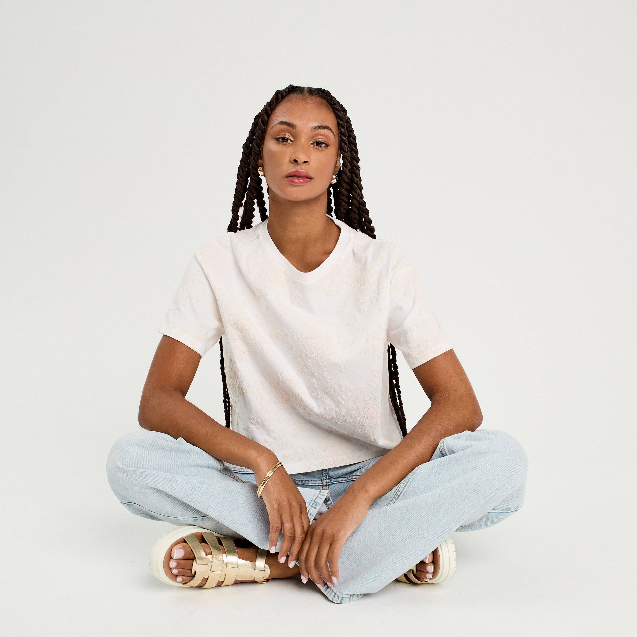 T-shirt manches courtes ecru femme