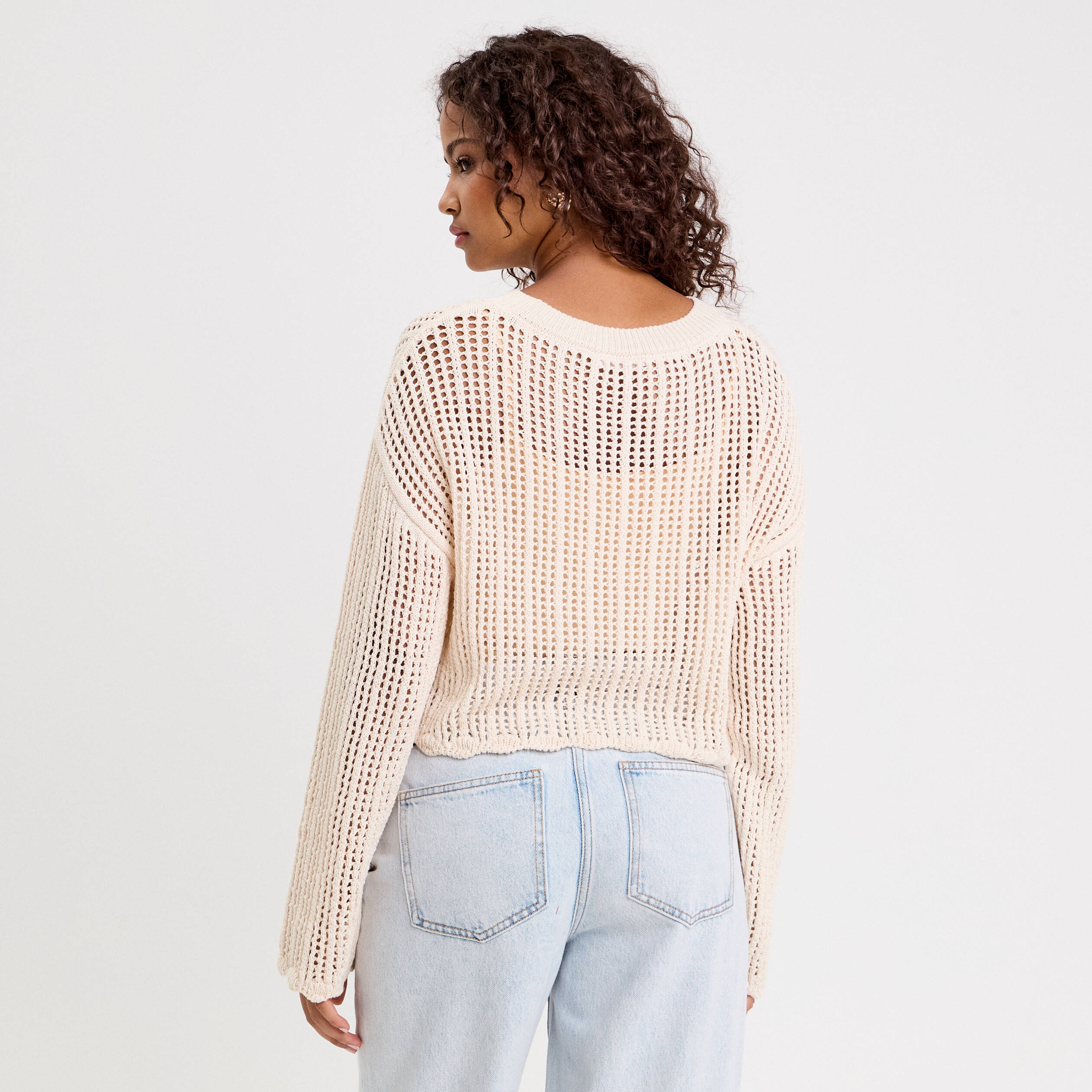 pull ajoure col rond manches longues ecru femme Pull ajouré col rond manches longues ecru femme