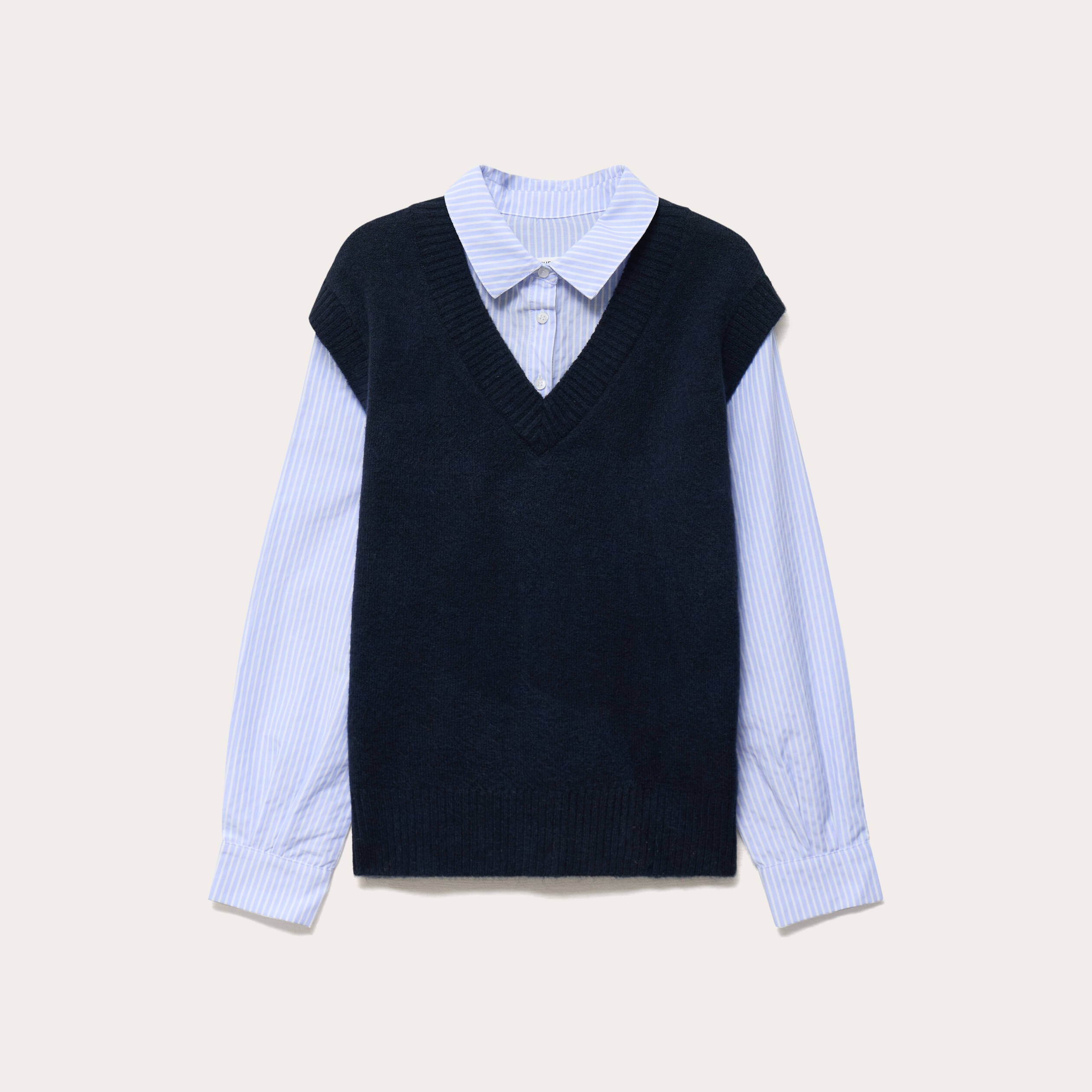 Pull chemise 2-en-1 bleu marine femme