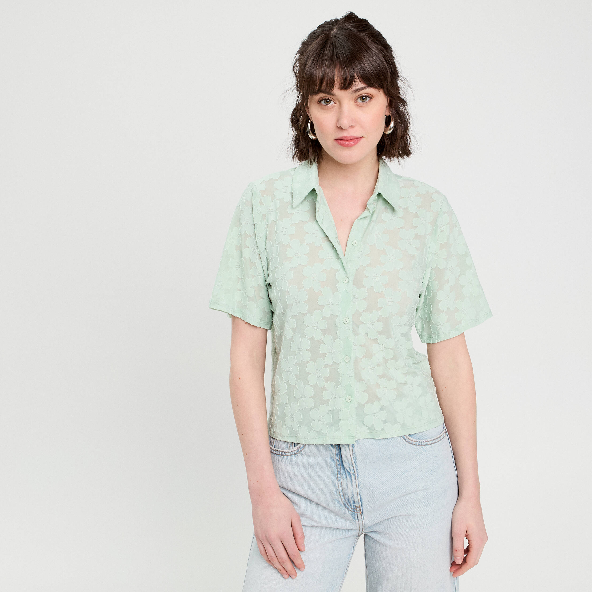 Chemise manches courtes vert clair femme